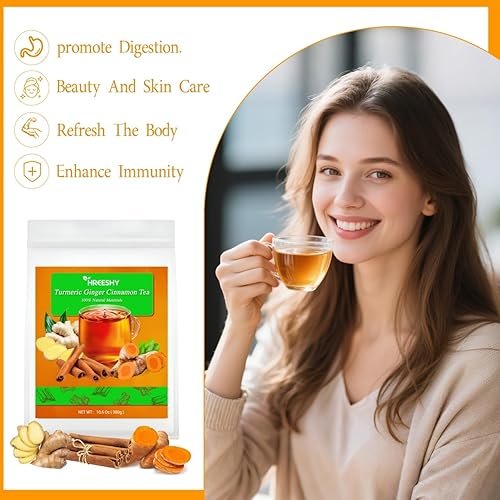 Miniatura 3 de 150 bolsas de té de cúrcuma, jengibre y canela, 100% ingredientes naturales, mezcla de cúrcuma, jengibre, té de hierbas en polvo de canela, bolsas