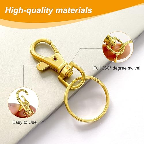 Miniatura 4 de 100 ganchos giratorios con llaveros, cierres de mosquetón giratorios de metal de alta calidad, varios tamaños (grande, mediano, pequeño) para