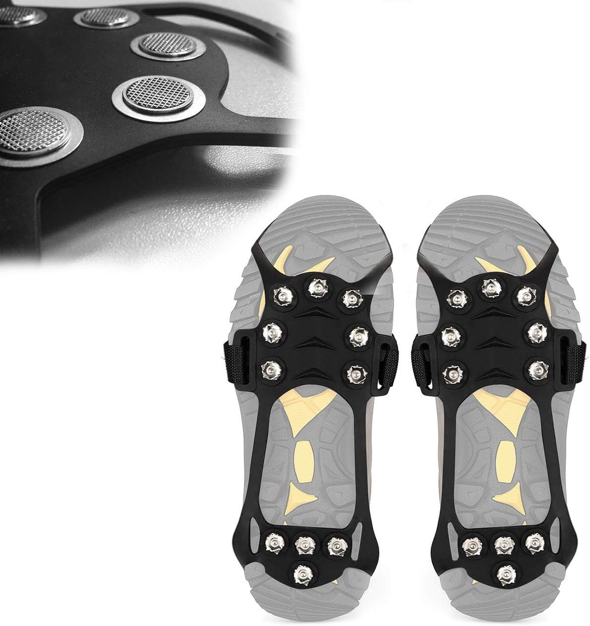 Wirezoll Traction Cleats, Anti Slip 11 Teeth Stainless Steel Durable Silicone Crampons, for Walking, Jogging, Hiking, Mountaineering Ice Snow Grips