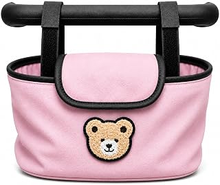 Universal Baby Stroller Organizer Bag with Cup Holders, PINK | Large Capacity Storage, Adjustable Velcro Straps, Fits Most Strollers, Easy to Clean, Durable Polyester Fabric
