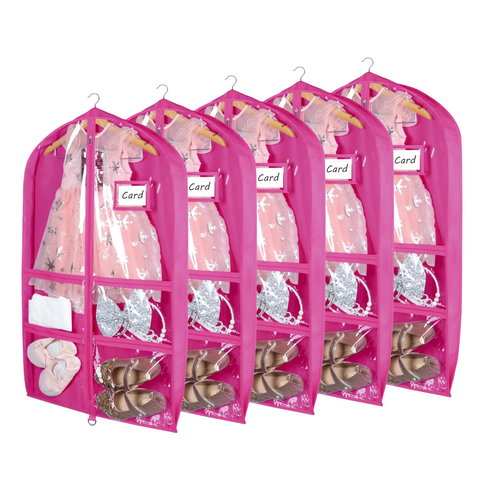 Syeeiex Kleidersack für Tanzkostüme, 7,6 cm, 5 Stück, 101,6 cm, Tanzkleiderbeutel für Tänzer mit 4 Reißverschlusstaschen, für 1–3 Tanzkostüme – geeignet für Tanzwettbewerbe, Ballett (Rosarot)