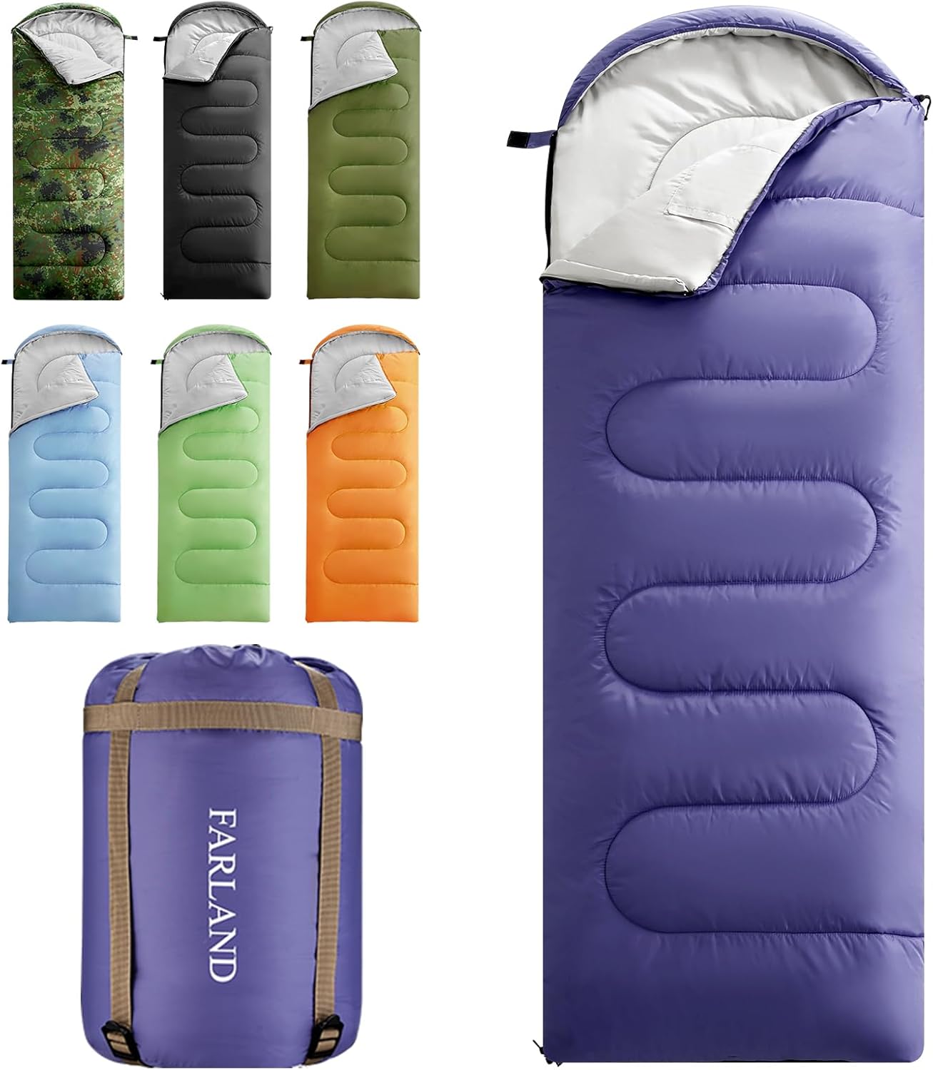 FARLAND Sleeping Bags for Adults Teens Kids with Compression Sack Portable and Lightweight for 3-4 Season Camping, Hiking,Waterproof, Backpacking and Outdoors