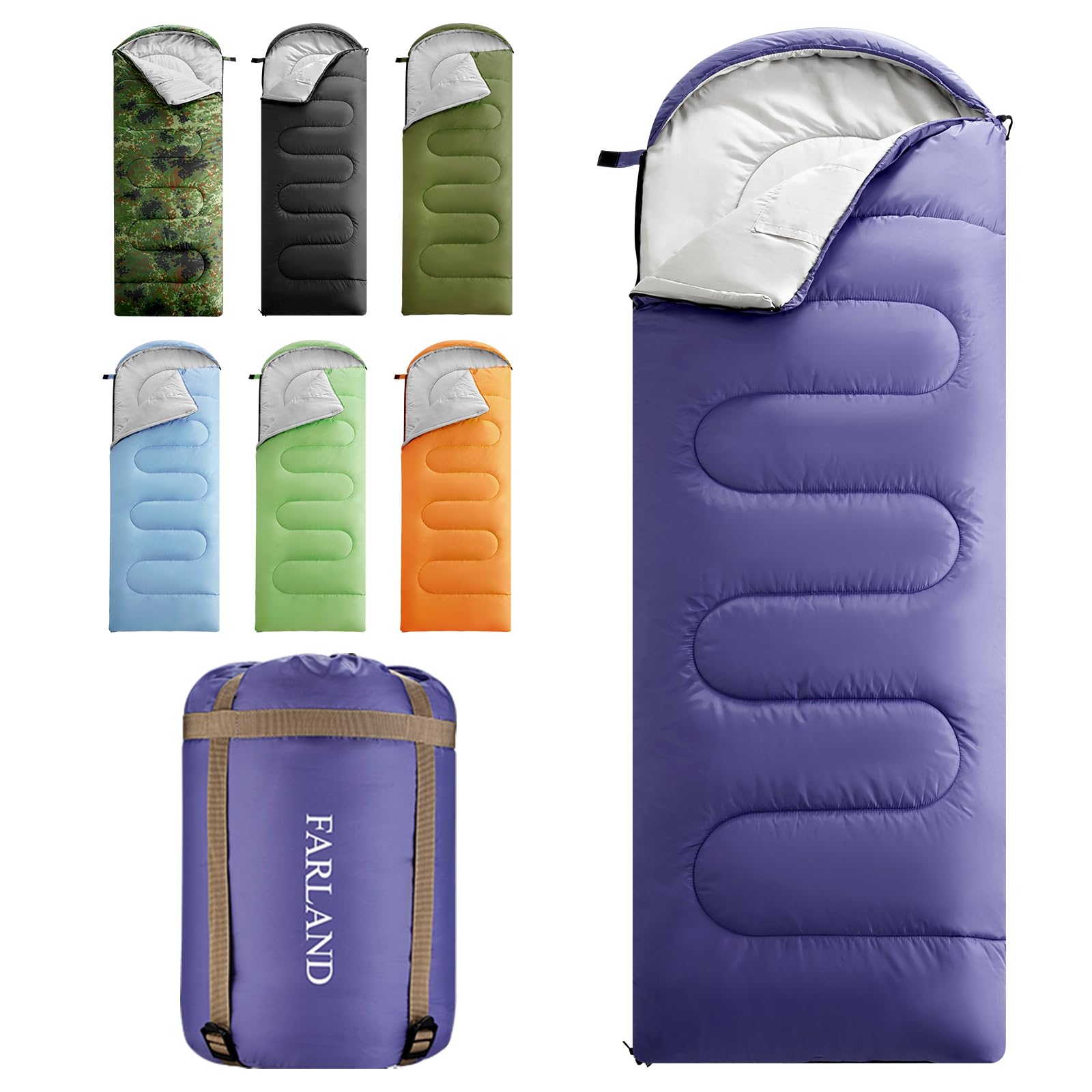 FARLAND Sleeping Bags 30℉ for Adults Teens Kids with Compression Sack Portable and Lightweight for 3-4 Season Camping, Hiking,Waterproof, Backpacking and Outdoors
