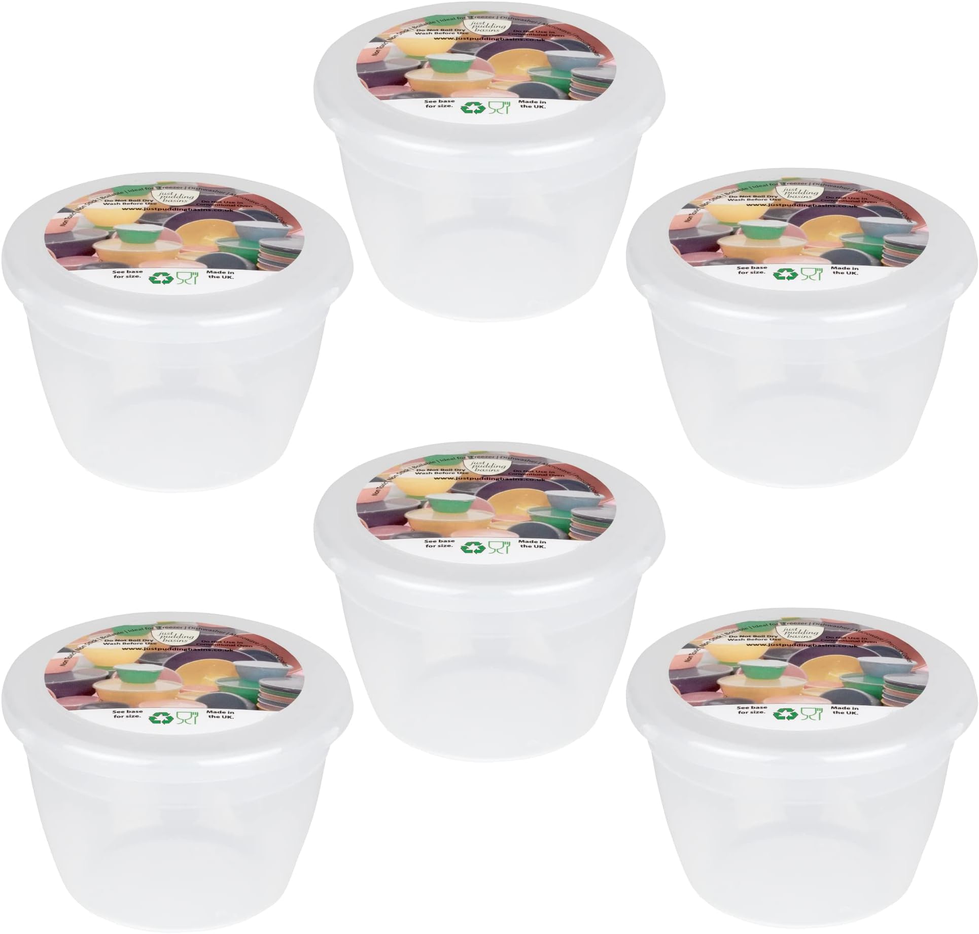 Just Pudding Basins Small Plastic Basins with Lids, Reusable Food Storage Containers for Steamed Desserts, Microwaveable Moulds for Individual Portions, Clear 140ml 6 Pack