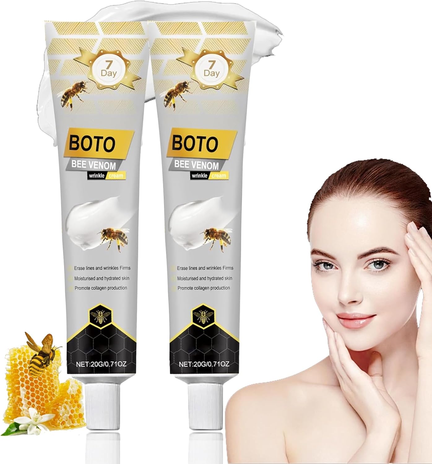 Bijengift Anti-rimpelcrème, bijengift rimpelcrème, Bee Venom vochtinbrengende crème voor gezicht en hals, anti-aging gezichtscrème vrouwen voor alle huidtypes (2 stuks)
