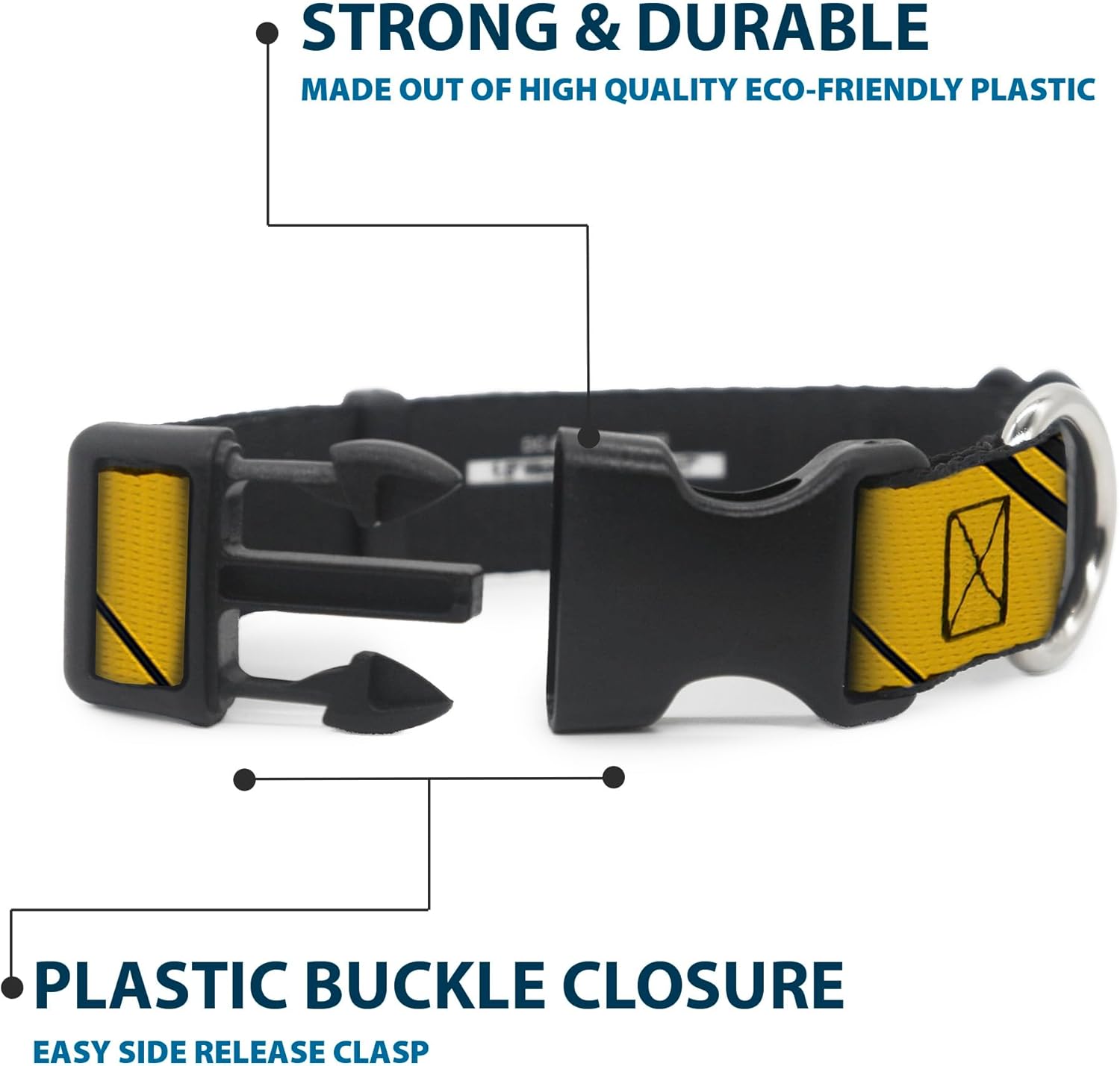 Warner Bros. Pet Collar, Dog Collar Plastic Buckle, Hufflepuff Crest Stripe Yellow Black, 20 to 31 Inches 1.5 Inch Wide