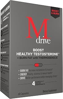 Mdrive Boost and Burn Testosterone Booster and Fat Burner for Men, Energy, Strength, Stress Relief, KSM-66 Ashwagandha, Advantra Z, Chromax, 60 Capsules