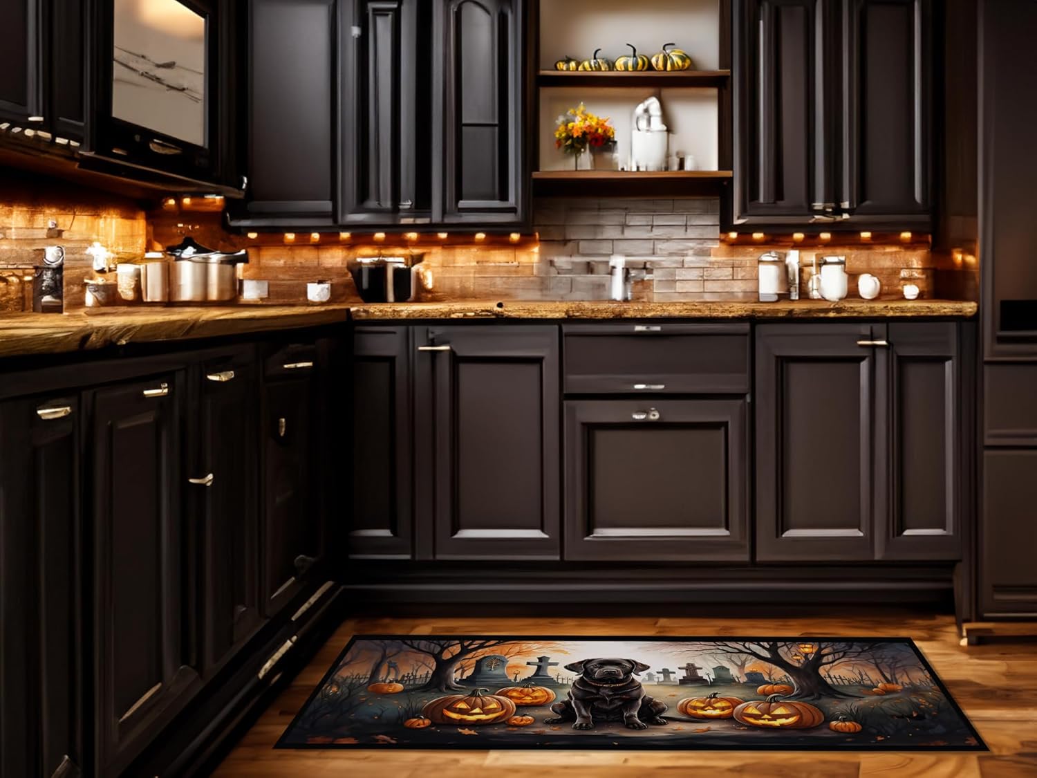 Caroline's Treasures Chocolate Labrador Retriever Spooky Halloween Runner Mat 28x58 Front Door Mat Indoor Outdoor Rugs for Entryway Hallway Foyer Non Slip Washable Wide Doormat