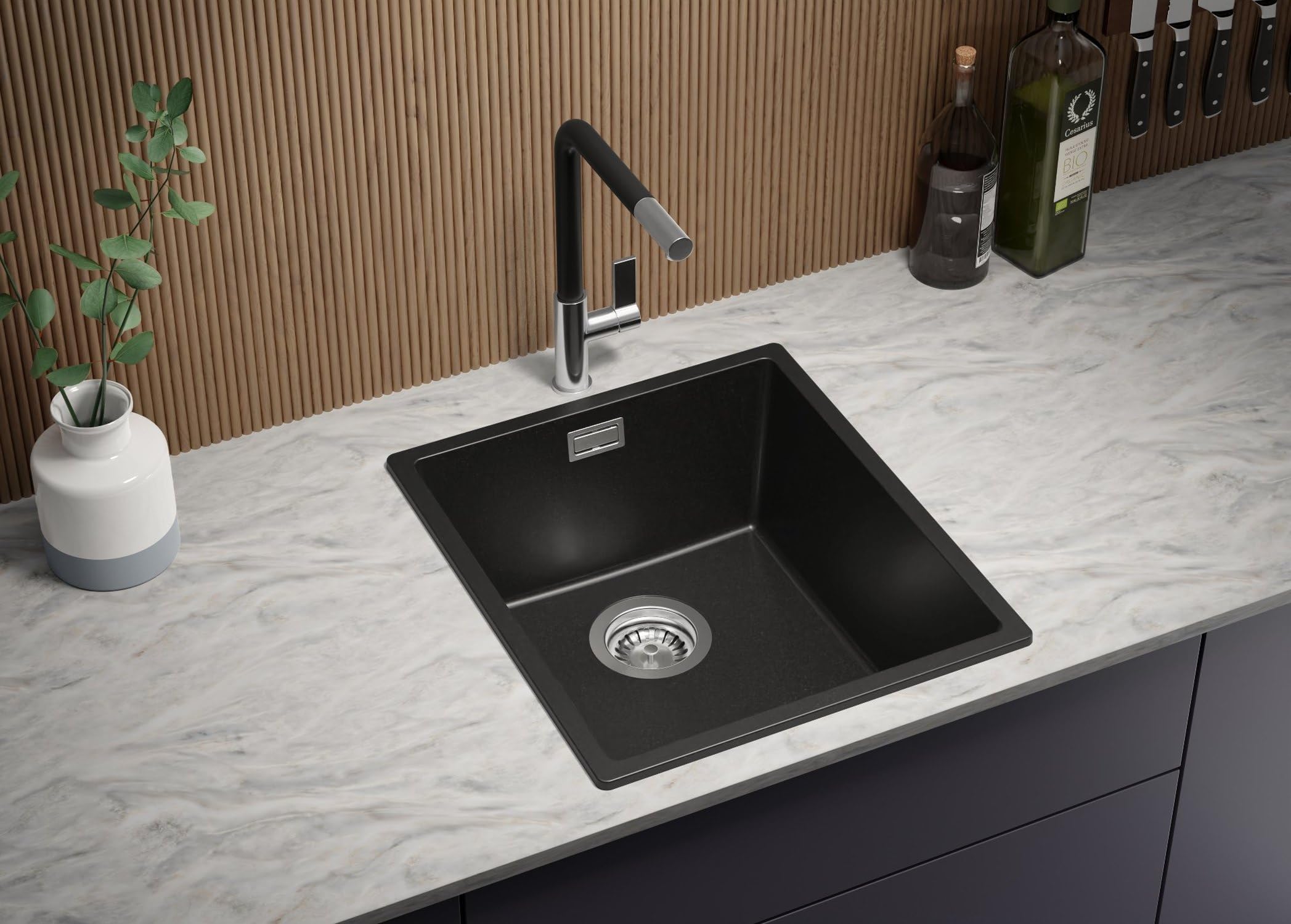PRIMAGRAN Lavandino da Cucina al Mobile 45cm + Rubinetto, 41x47cm