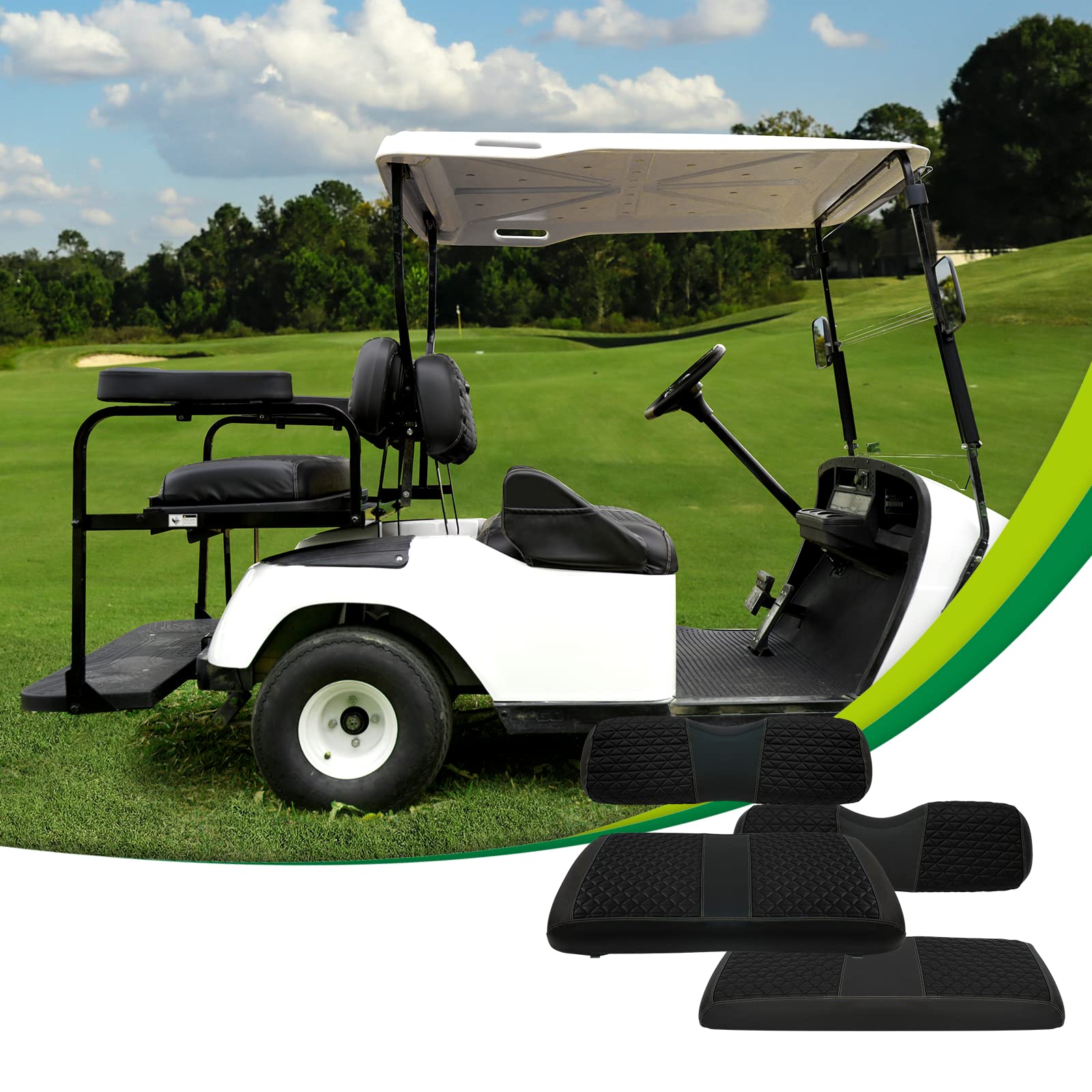 YUWEIDG0769 Golf Cart Seat Covers 4 Passenger for EZGO TXT OEM Ordinary Seat Cushion, Golf cart Vinyl Seat Cover Front and Back, Diamond Black