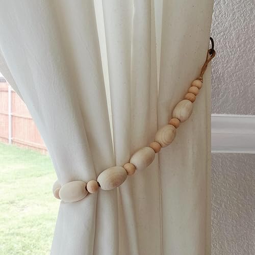 Miniatura 1 de ZILucky Juego de 2 alzapaños de cortina de madera natural, tratamiento de ventana, guirnalda de granja, accesorios de decoración boho (madera