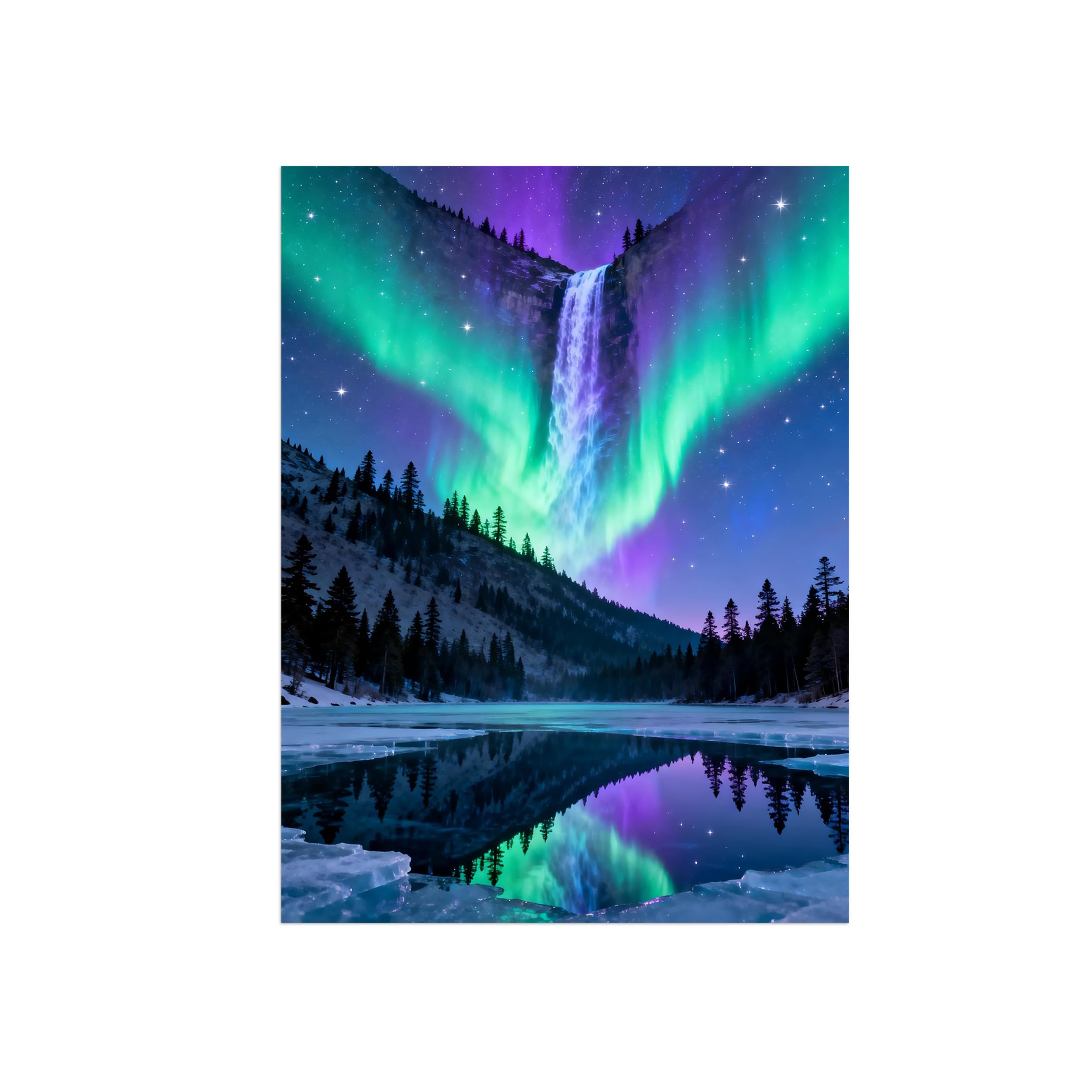 OZPWBVY Aurora Waterfall Landscape Canvas Wall Art Print Painting 70x90cm Unframed