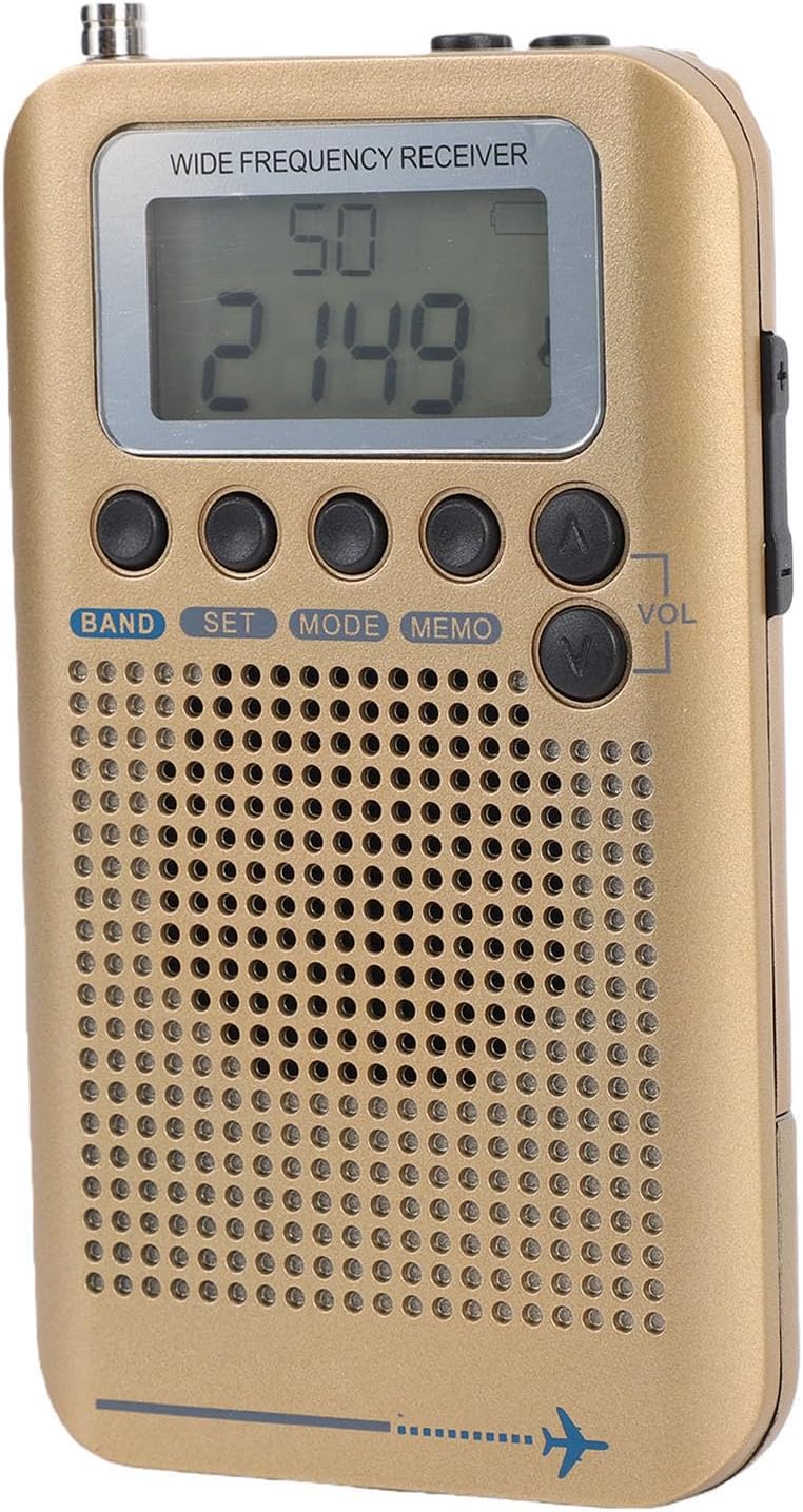 EBTOOLS Air Band Radio Receiver, Extended Battery Life 700mAh with Enhanced Signal Reception Steel Antenna, for Travel Outdoor Emergency Use FM AM AIR CB SW VHF Bands (Gold)