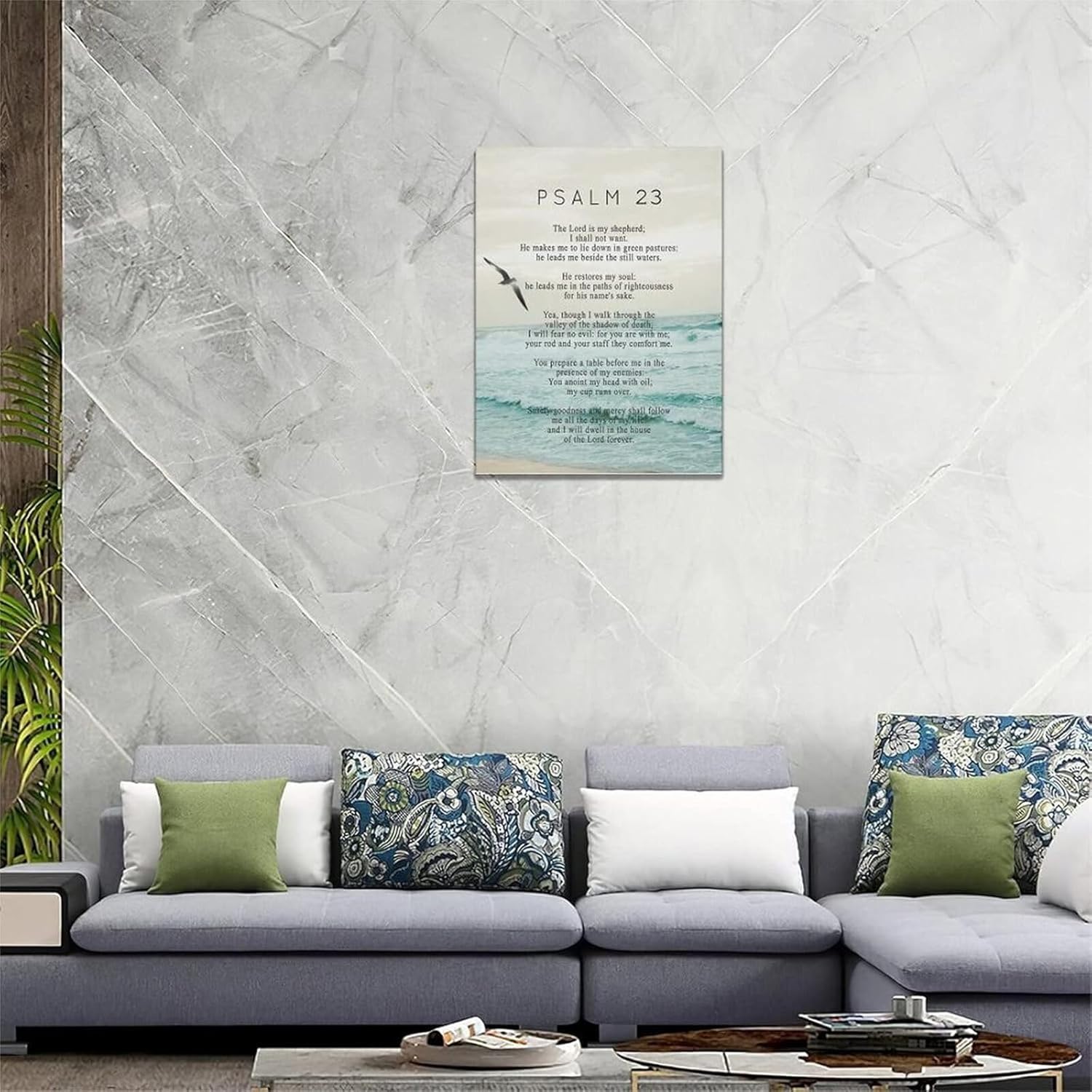 Psalm 23 Wall Art Psalm 23 Canvas Wall Decor Scripture Bible Verse Prints Painting Christian Religous Framed Artwork for Bedroom Living Room Church 24"x20"