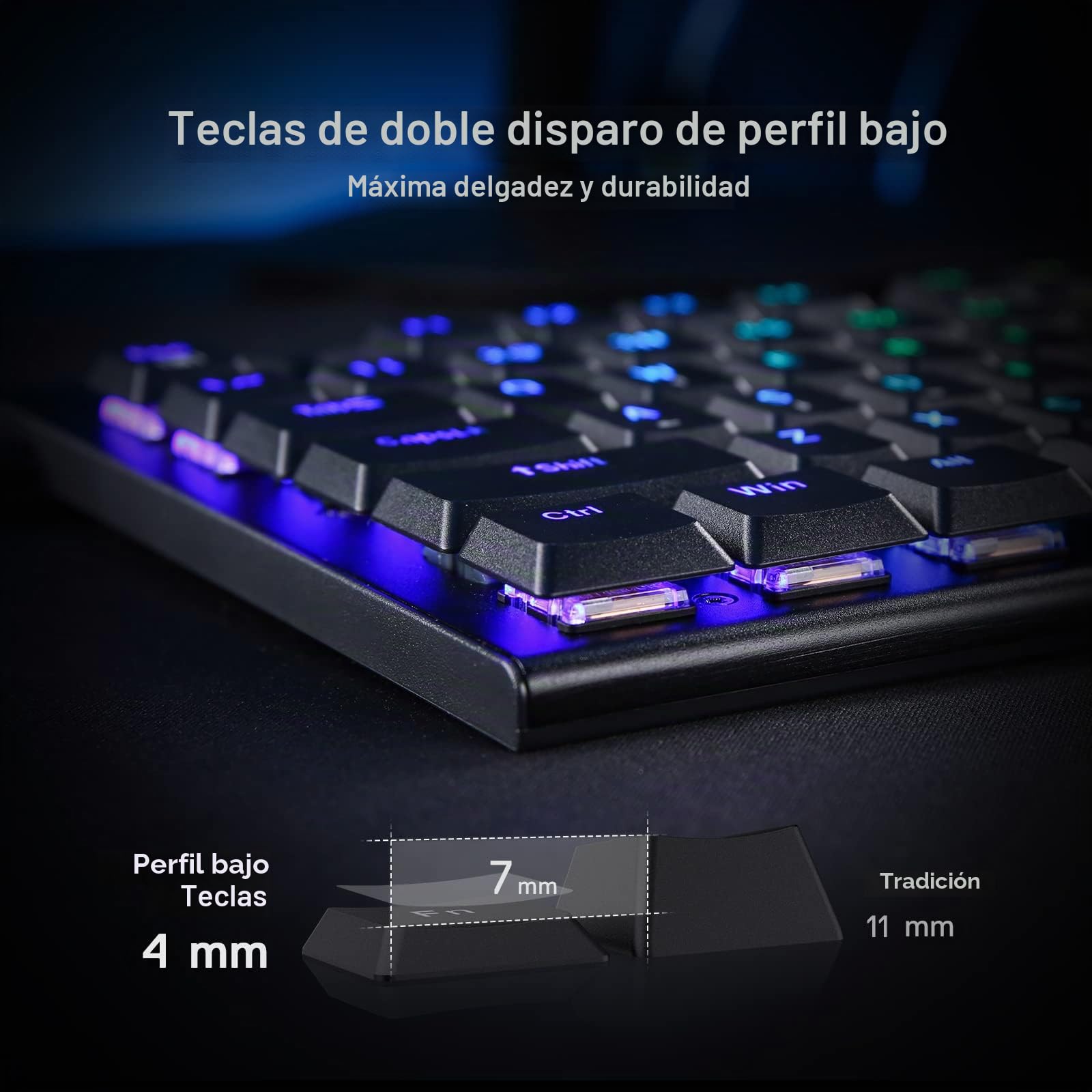 Redragon Teclado mecánico Horus RGB K619, teclado para juegos con cable de diseño ultrafino con teclas de perfil bajo, control multimedia dedicado e interruptor rojo lineal, compatible con software