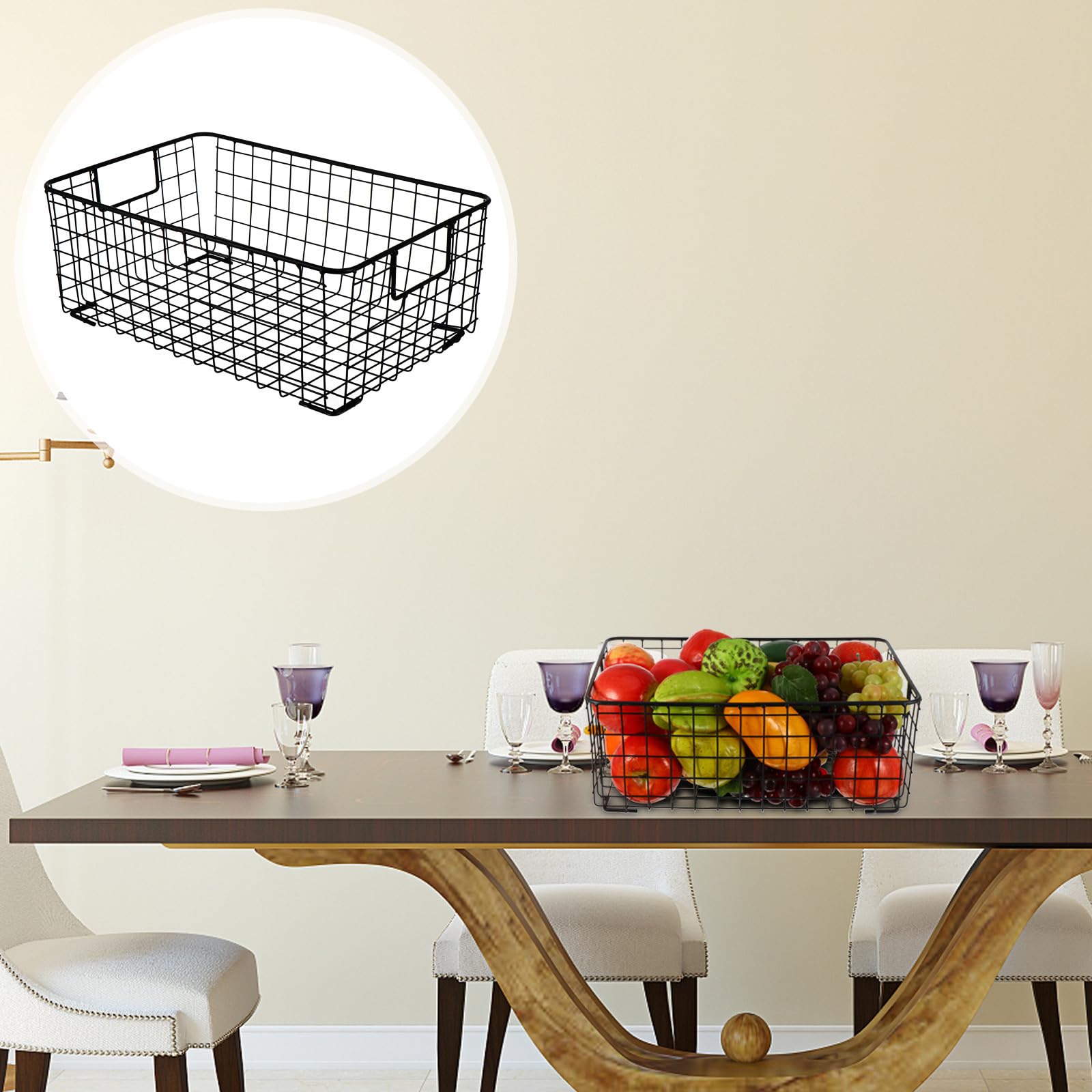 BESTonZON Cesto Porta Frutta e Snack in Filo Metallico Robusto Maniglie Ergonomiche, Contenitore Multifunzione per Cucina e Organizzazione Frutta e Verdura