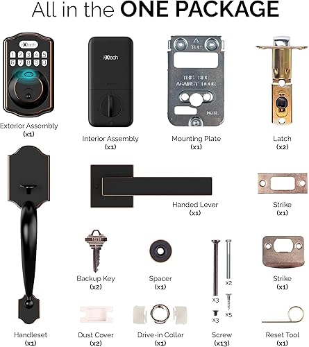 Miniatura 8 de IXTECH Juego de cerraduras de puerta con huellas dactilares, cerrojo de seguridad para puerta de entrada sin llave con mango y 2 llaves, bloqueo
