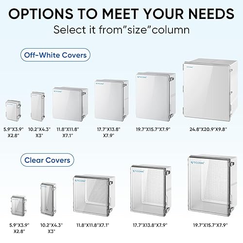 Miniatura 3 de TICONN Caja de conexiones eléctricas impermeables IP67 carcasa de plástico ABS con cubierta con bisagras con placa de montaje, soportes de pared,