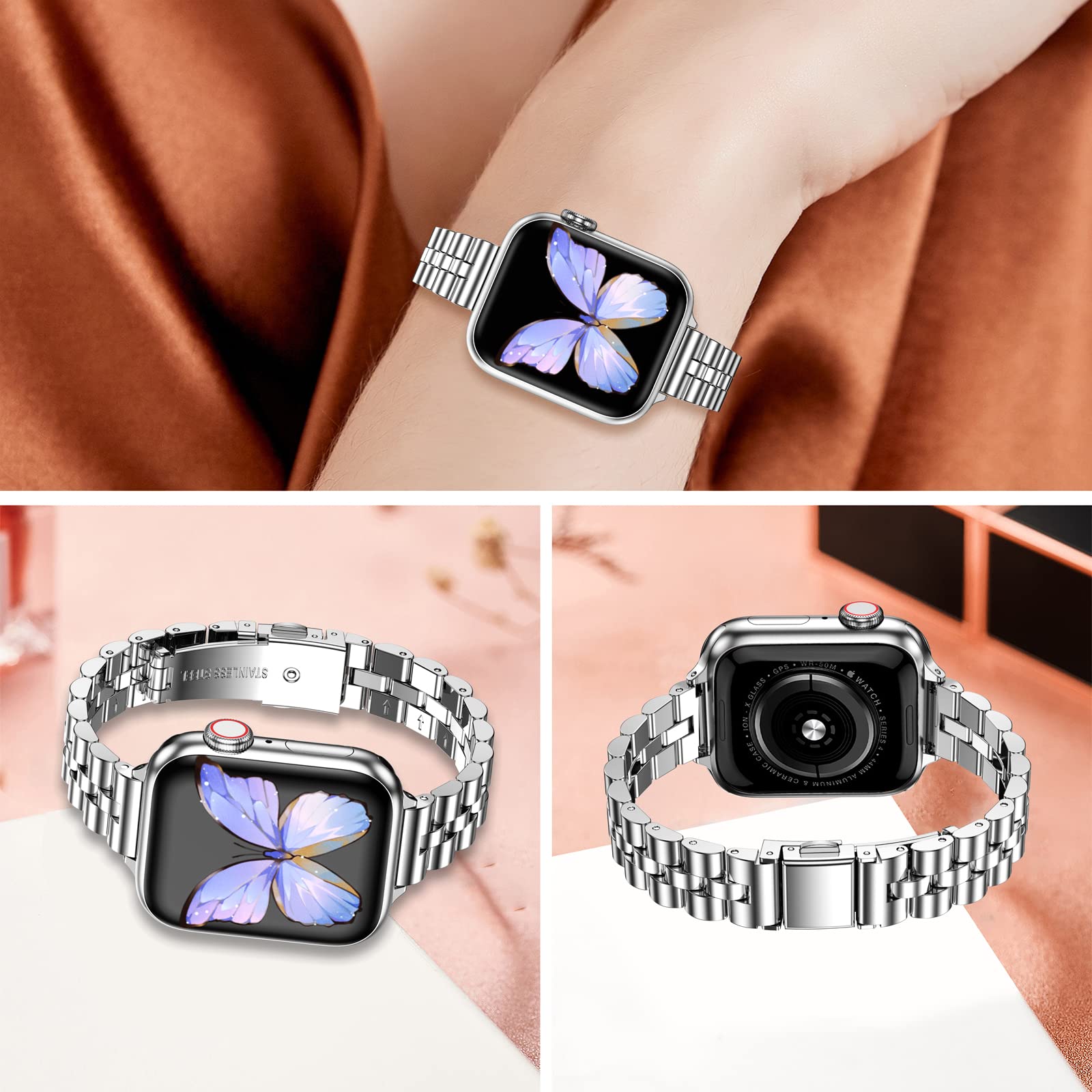 MioHHR Correas Delgada de Metal Compatible con Correa Apple Watch 40mm 38mm 41mm 42mm 44mm 45mm 46mm 49mm, Correa de Acero Inoxidable Para iWatch Series 10 9 8 7 6 5 4 3 2 1 SE Ultra 3 2 1