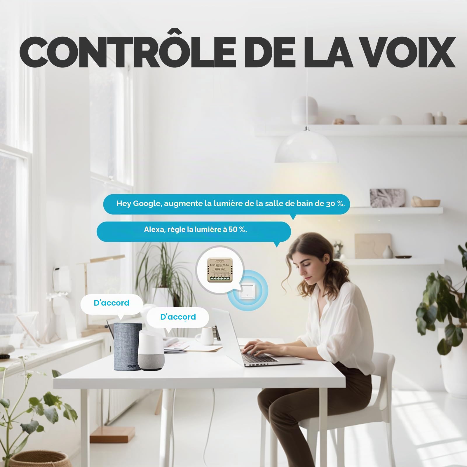 MOES Mini Variateur d'Intensité Wi-Fi Encastré, 2 Pack | 2 Gang, pour LED intelligente, compatible avec télécommande Smart Life/Tuya, Alexa/Google Home