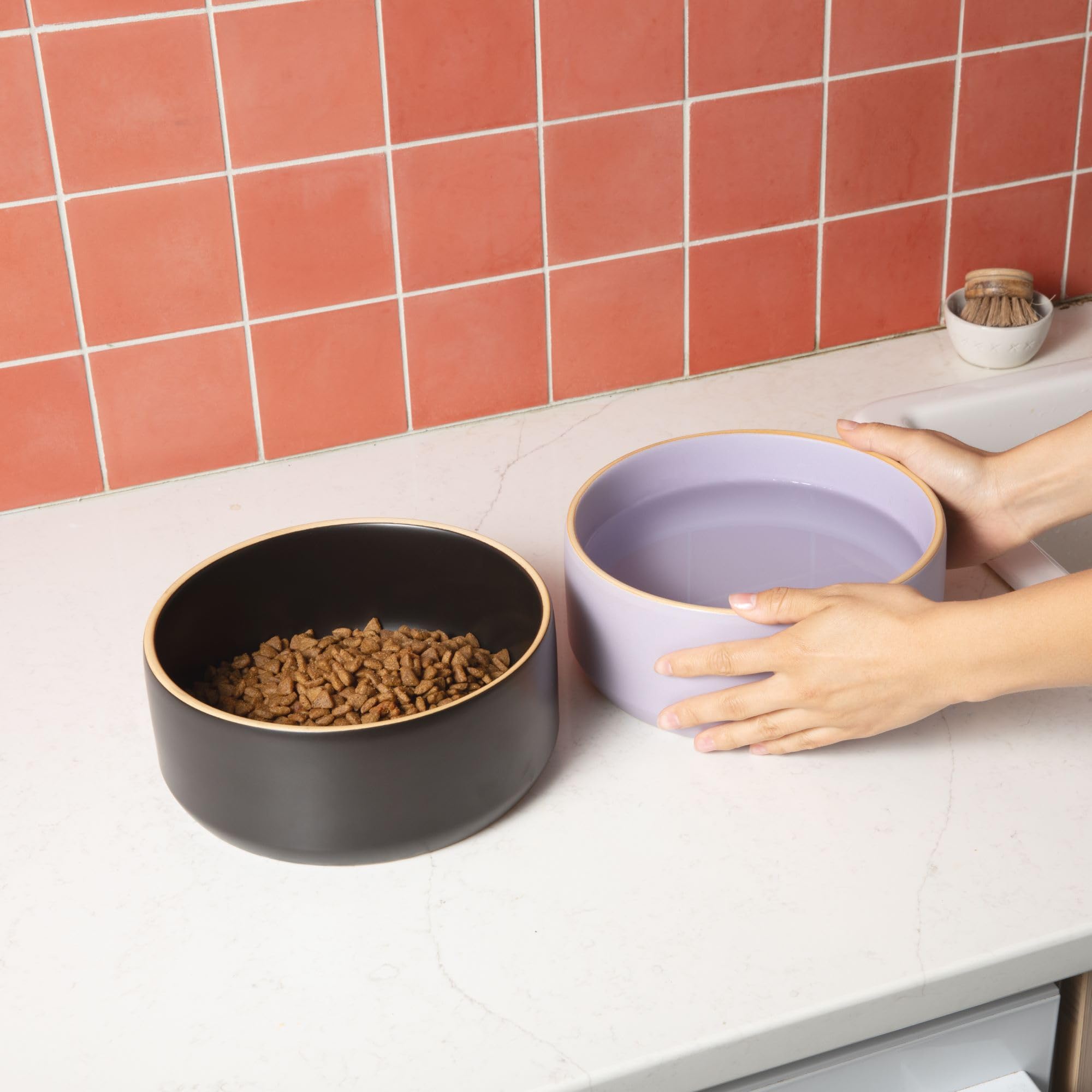 Waggo Edge Hundenapf für kleine, mittelgroße und große Rassen – sauberes, modernes mattes Finish, schweres und langlebiges Tierfutter- und Wassernapf, spülmaschinenfest (Olivgrün, 9 Tassen)