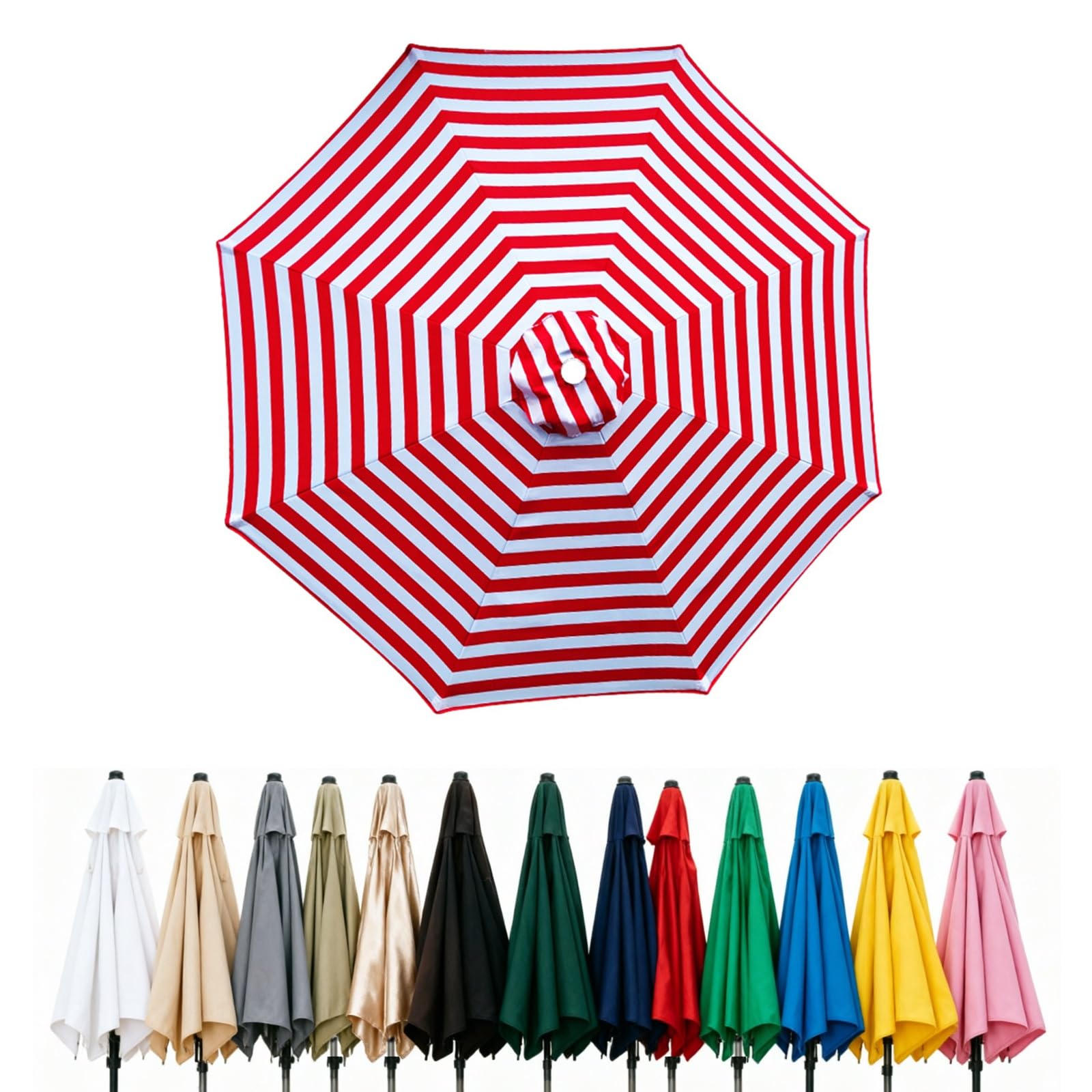 Fade Resistant Parasol Replacement Canopy for 6/8 Ribs, 2m 2.7m 3.0m 4m Garden Umbrella Cover, Waterproof UV30+ Patio Market Parasol Top (Fits Rib Length 112cm/148cm)(Red-white,(8Rib)250cm)