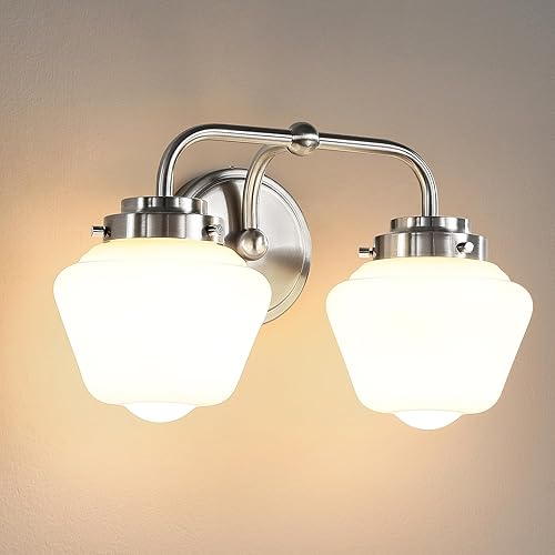 Accesorios de iluminación de tocador de baño 2 lámparas de tocador con pantallas de vidrio lechoso esmerilado, luces de tocador de níquel cepillado