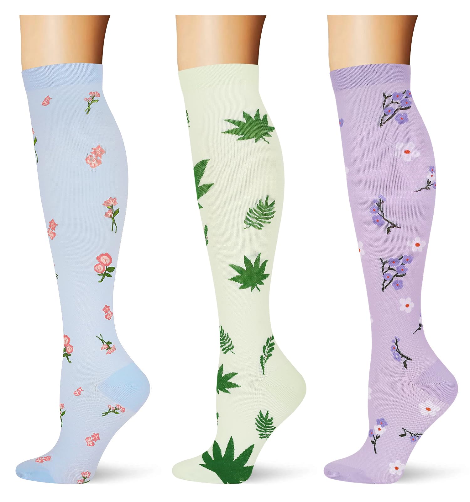 (3 pairs) Compression Socks 20-30 mmHg Long Knee High Socks for Women Men Support Athletic Travel Daily Wear