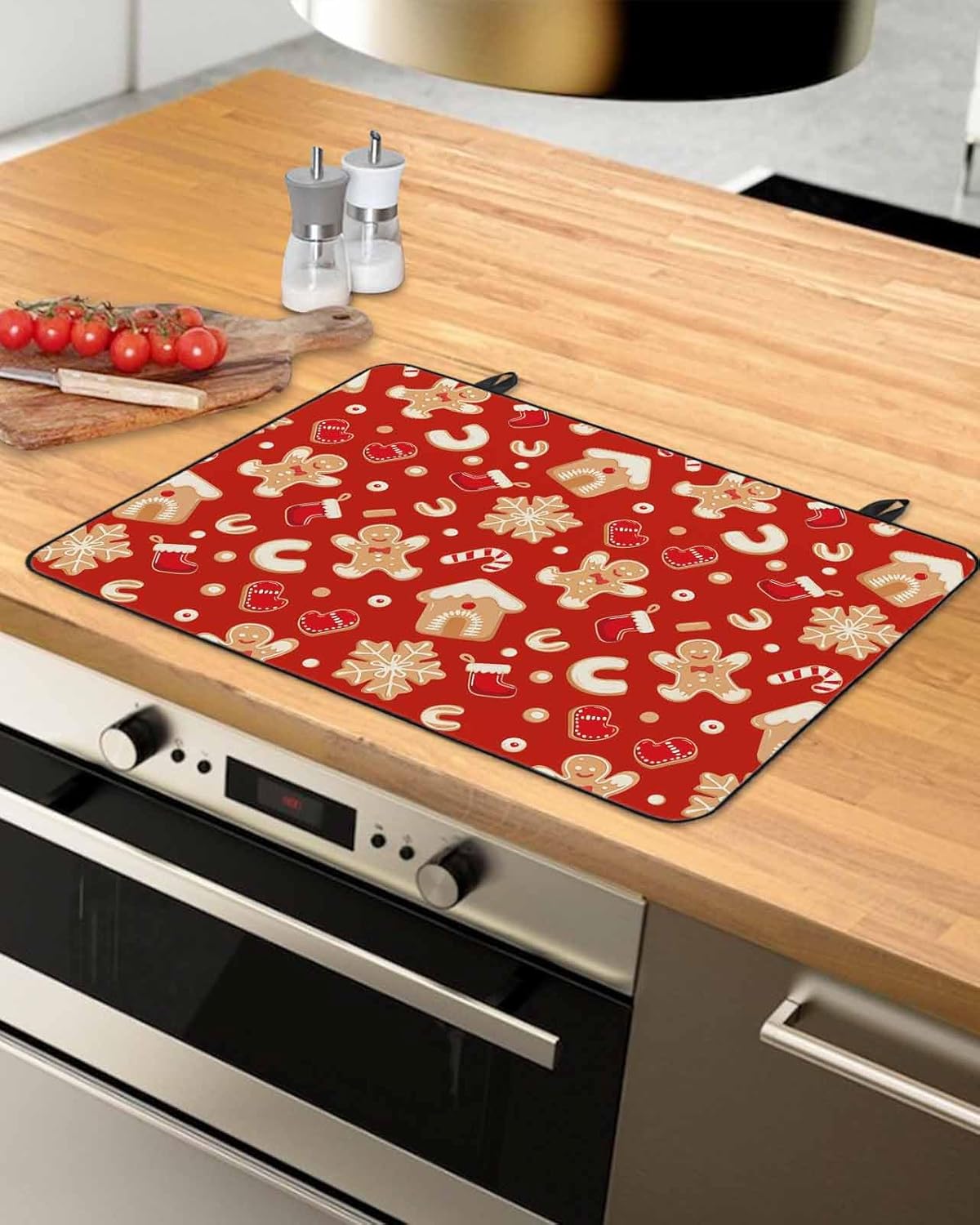 Stove Cover for Electric Stove, Christmas Red Gingerbread Man Candy Stove Top Cover for Glass Top, Heat Resistant Rubber Mat Foldable Cooktop Cover Top Protector, 28.5"x20.5"