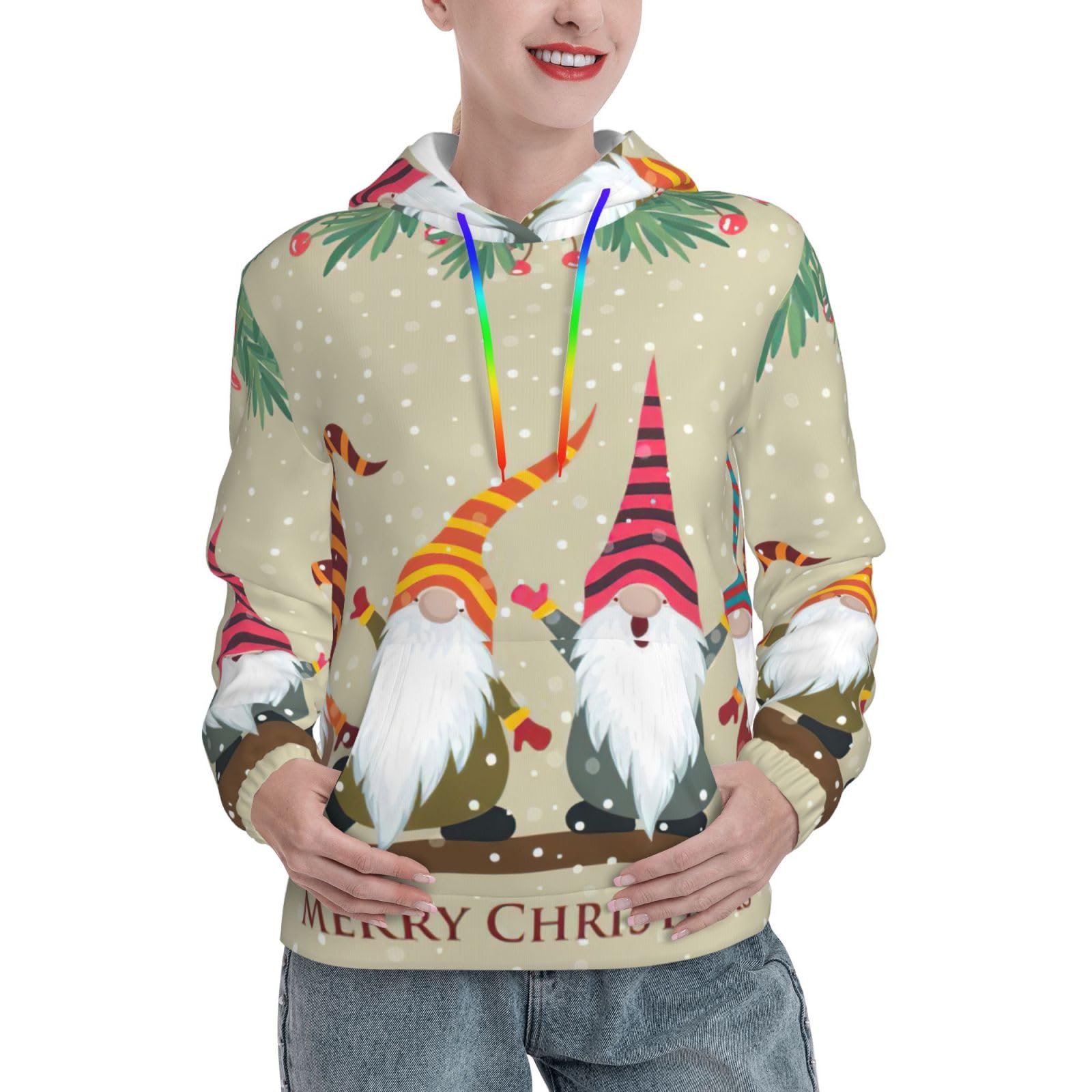 Sweat à capuche femme imprimé nains de Noël pull ajusté EdWal - 8