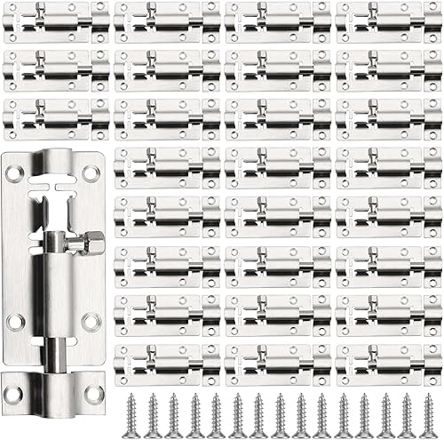 SINJEUN Paquete de 30 pernos de barril de 3 pulgadas, cerradura deslizante de acero inoxidable, pestillo de puerta grueso con 120 tornillos de