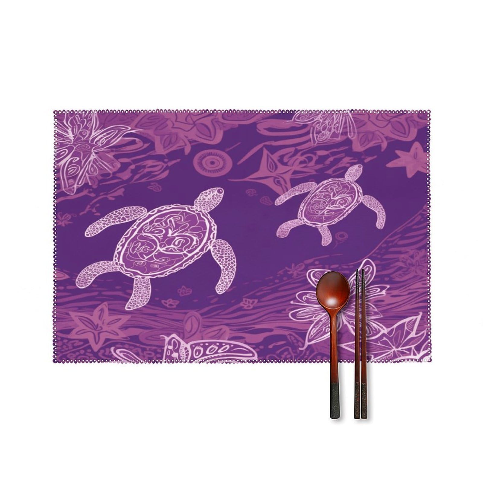 Btcowzrv Style Hawaii With Purple Sea Turtle Canvas Placemats Set Of 6, Wipeable Washable Place Mats For Indoor & Outdoor, Table Mat Decor For Kitchen Dining Party