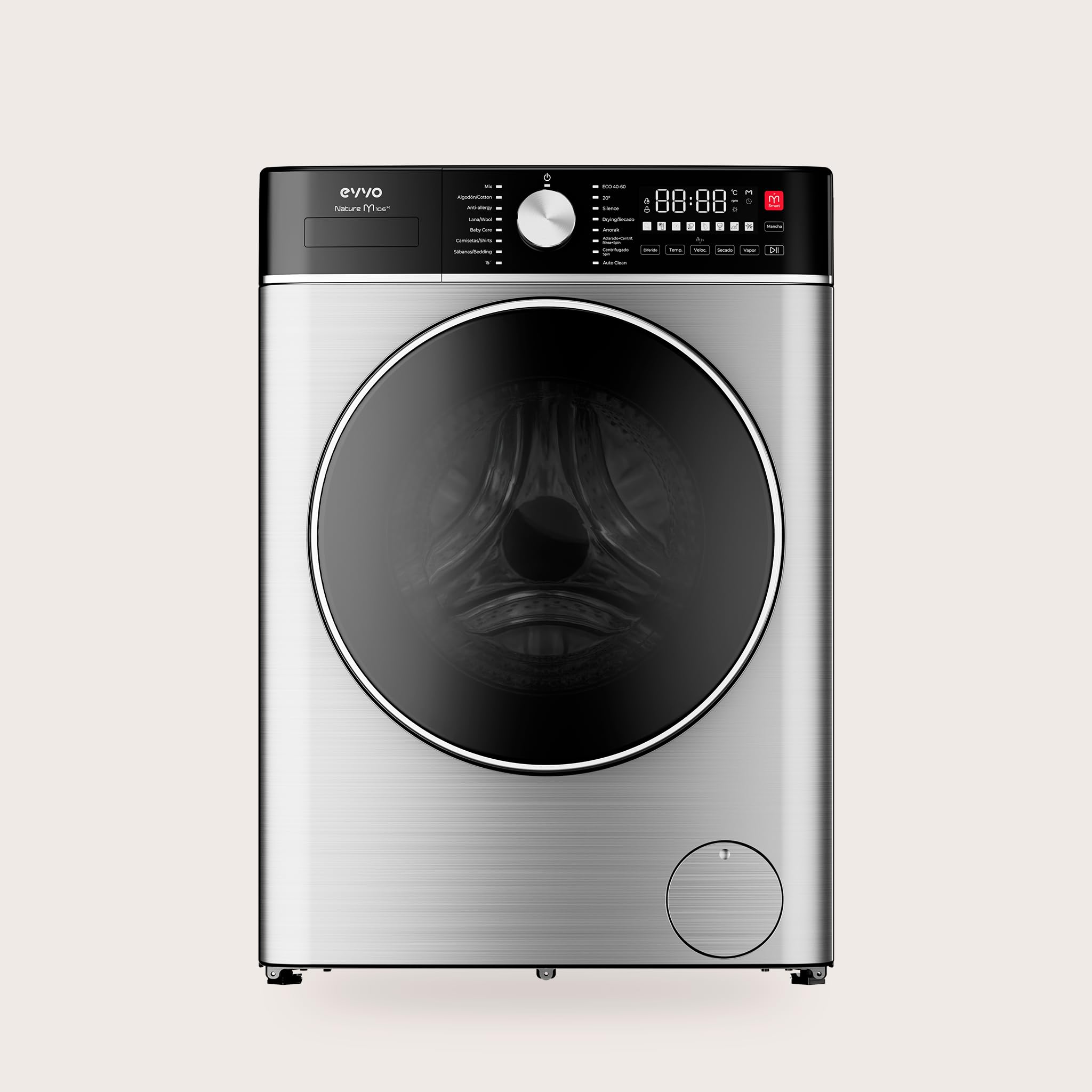 EVVO Nature M10/6X Washer-Dryer, 10 kg Wash + 6 kg Drying, 1400 rpm, BLDC Inverter Motor, Steam Wash, M-Smart One-Touch, Quick Wash 15', Delayed End 24 h, Stainless Steel — view 2