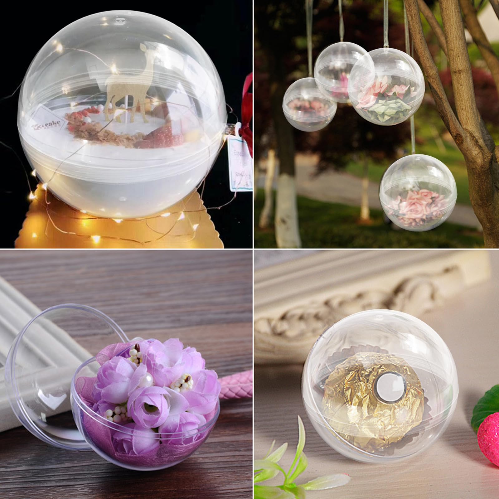 Lot 60 Boules Plastique Transparentes à Remplir 50 Mm – Acrylique Solide, Mini Boules Noël DIY, Mariage, Décoration Intérieur Extérieur