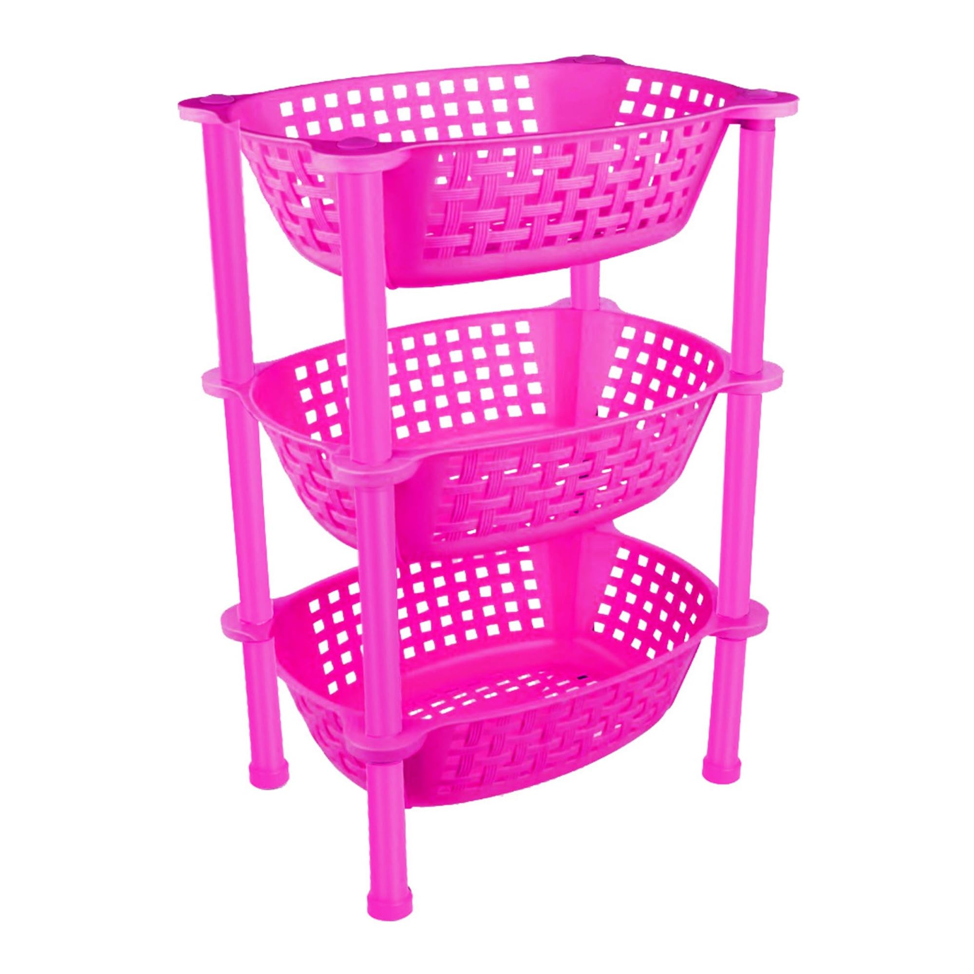 Sulfar Multipurpose Plastic Trolley with Dish Rack for Kitchen Vegetable Storage Basket Modern Organizer - 3 Layer Stackable Shelf Cart Food, Snacks, Bottles, Toys, Tiered Shelf (Pink) (B0DF5NSZH2) Amazon Price History, Amazon Price Tracker