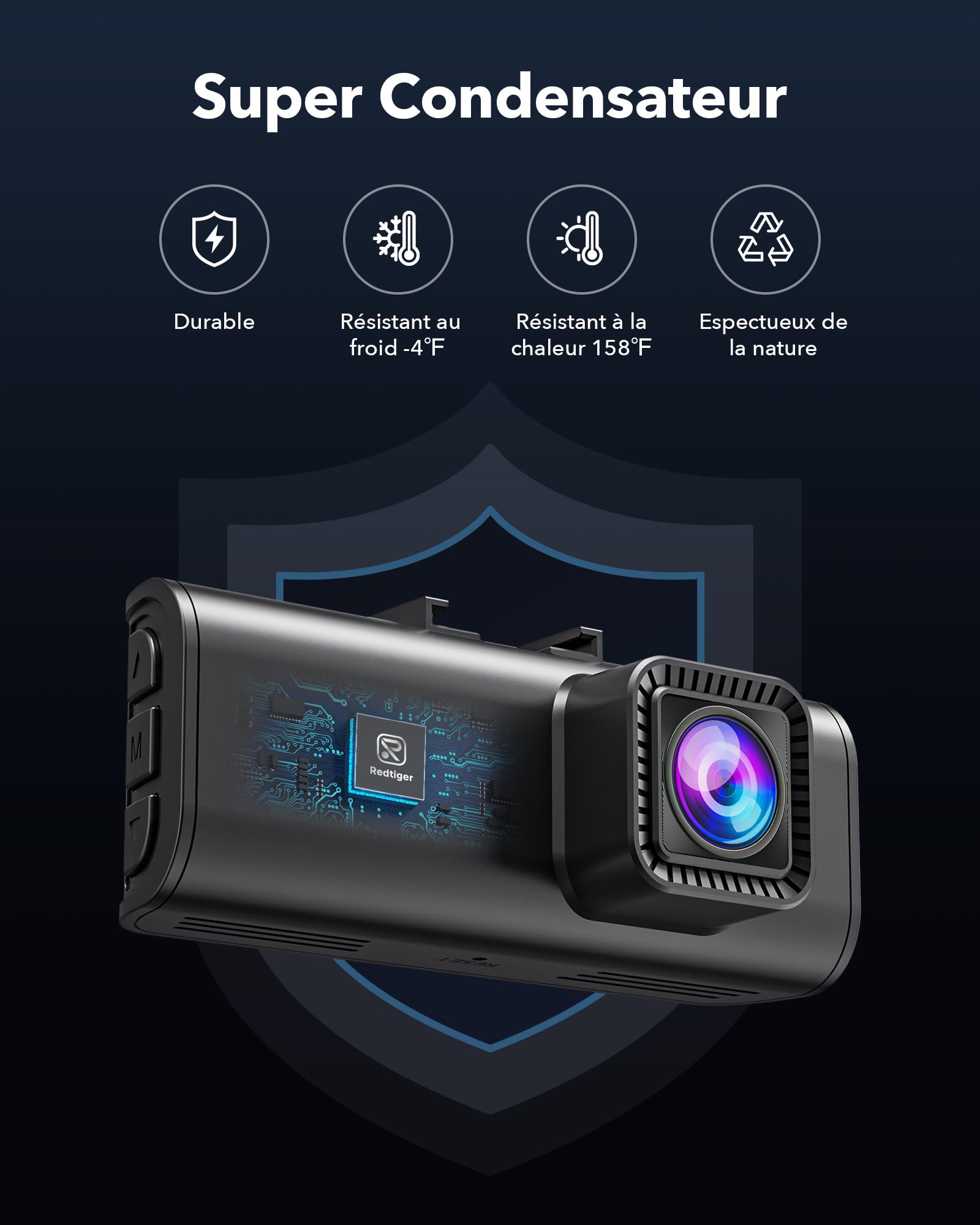 REDTIGER 4K Dashcam Voiture,STARVIS 2,Écran IPS 3,18 Pouces,Carte 128 Go Incluse, WiFi 5,8 GHz,GPS,Vision Nocturne,Grand Angle 170° WDR,Moniteur de Stationnement,Prend en Charge Jusqu'à 256 Go (F7NP)