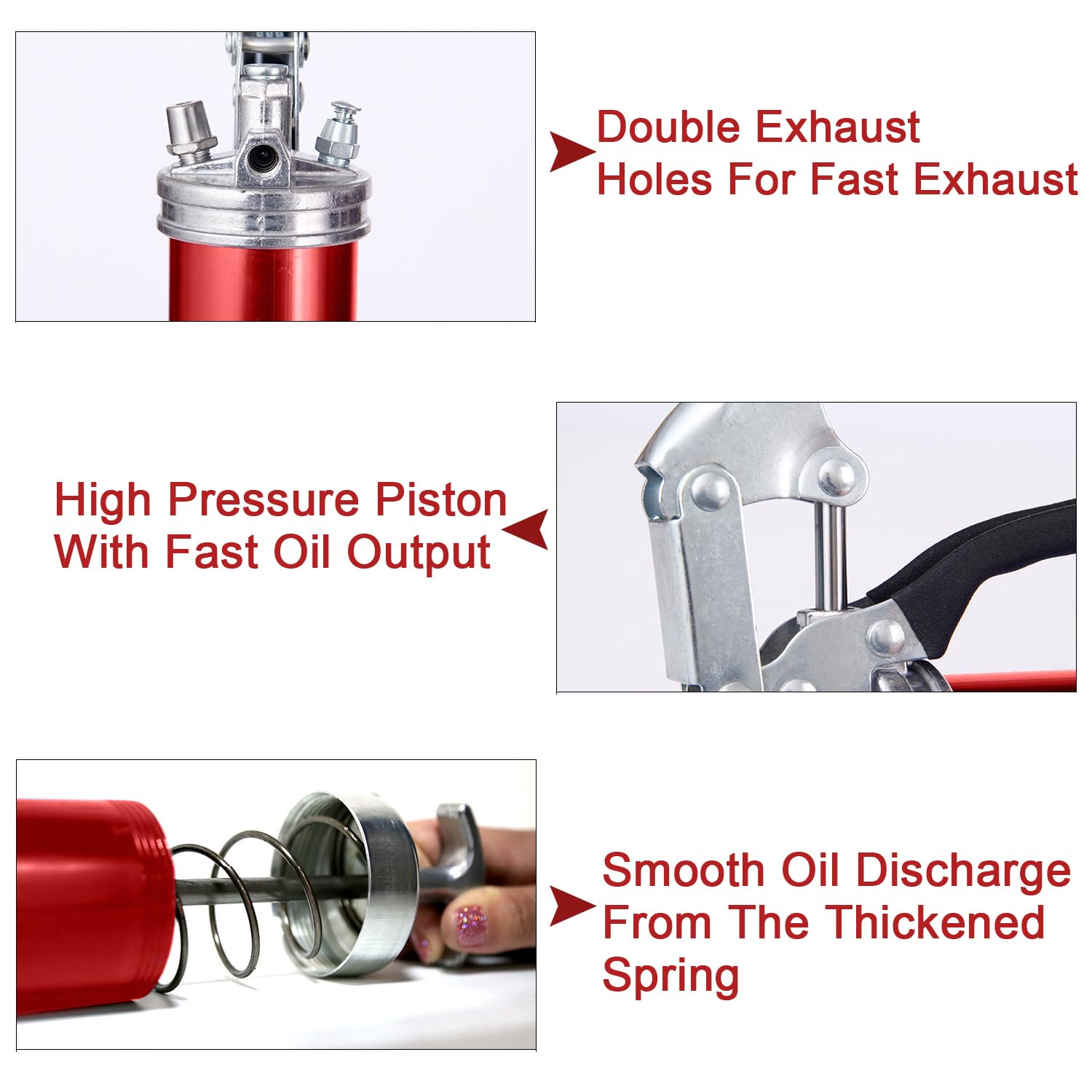 GIAK Ingrassatore Manuale Pompa ingrassatrice Pistola Ingrassatore 8000PSI Pistole per Grasso Professionale con Tubo Flessibile Tubo di Estensione in Metallo 6 Pollici,Ugello Appuntito (Rosso)