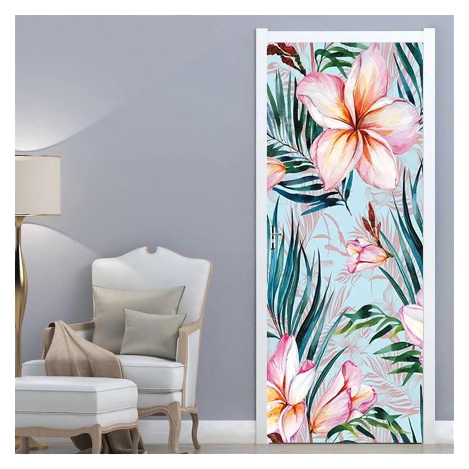 Peintures murales de porte 3D fleurs pour masquer une porte abîmée