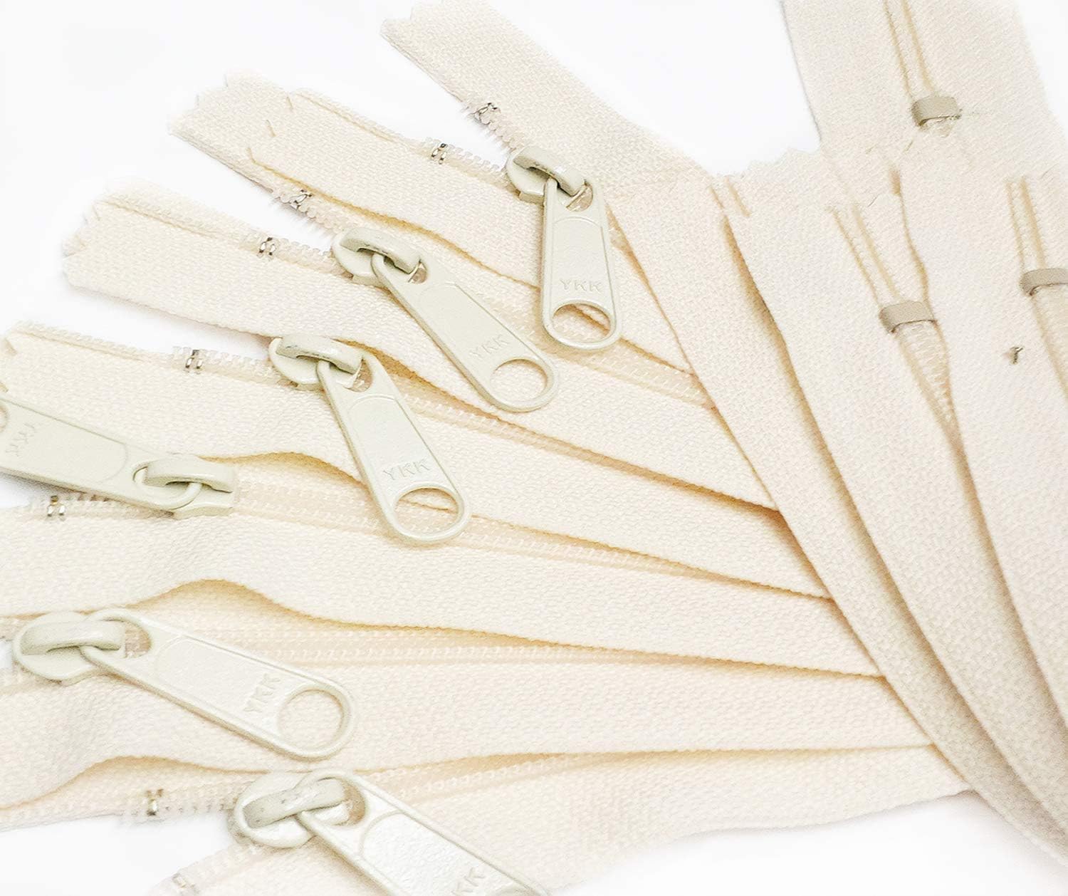 Nylon Coil YKK Off-White #4.5 Handbag Zippers with Long Pull Slider - Closed Bottom - Color: Off-White #841 - Choose Your Length - Made in The United States (10 Zippers Per Pack) (48" Inches)