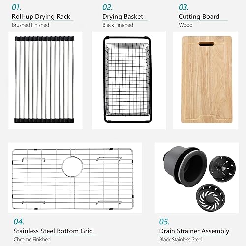 Miniatura 7 de ZDHHT - Fregadero de cocina con estación de trabajo de 33 pulgadas, color negro, calibre 16, montaje superior, 33 x 22 x 10 pulgadas de profundidad,