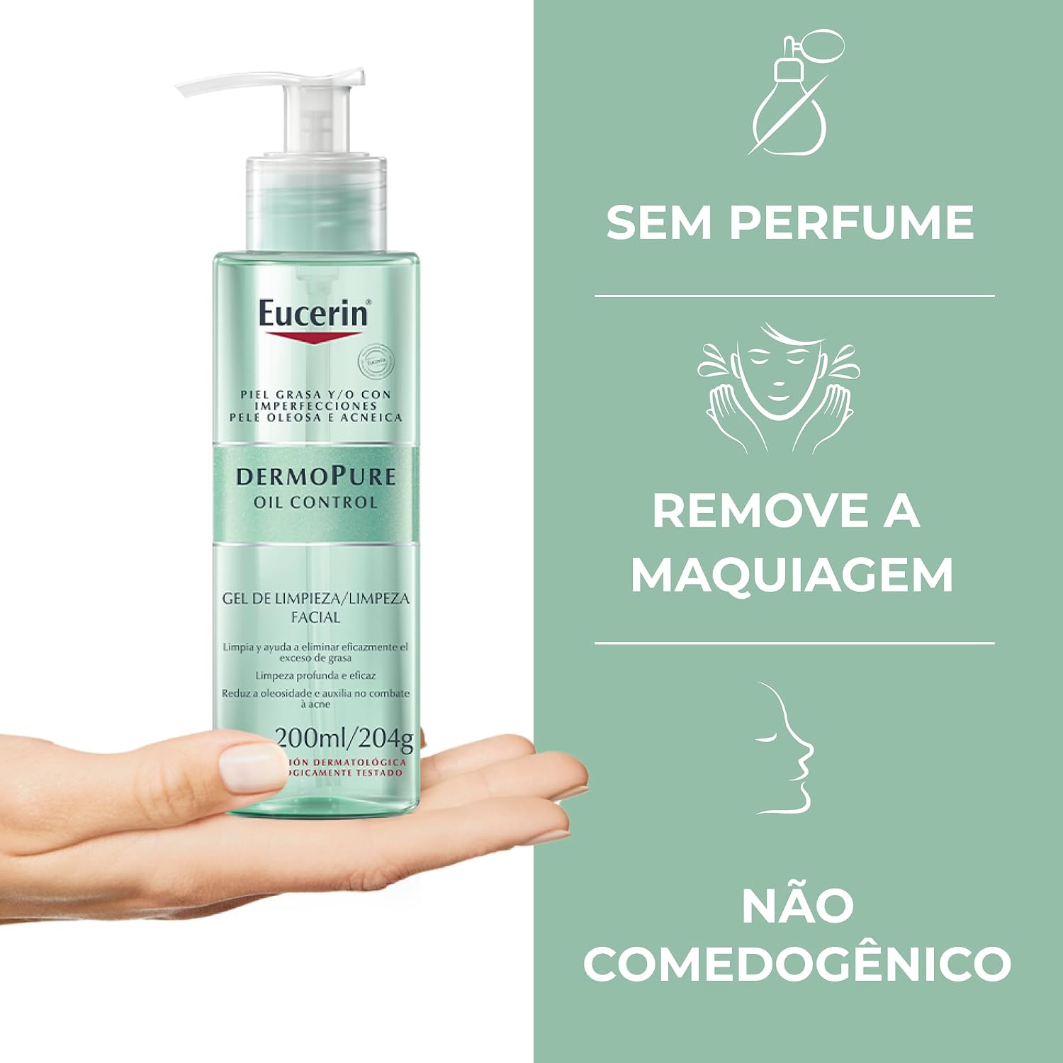EUCERIN Gel de Limpeza Facial Antiacne DermoPure Gentil 200ml, Pele Mista e Oleosa, Suave, Demaquilante