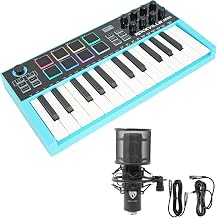 Audisavings Bundle Rockville M25 25 Key USB Wireless MIDI Keyboard Controller With Bluetooth+8 Pads Bundle with Rockville RCM PRO Studio/Recording Condenser Microphone 2 Items