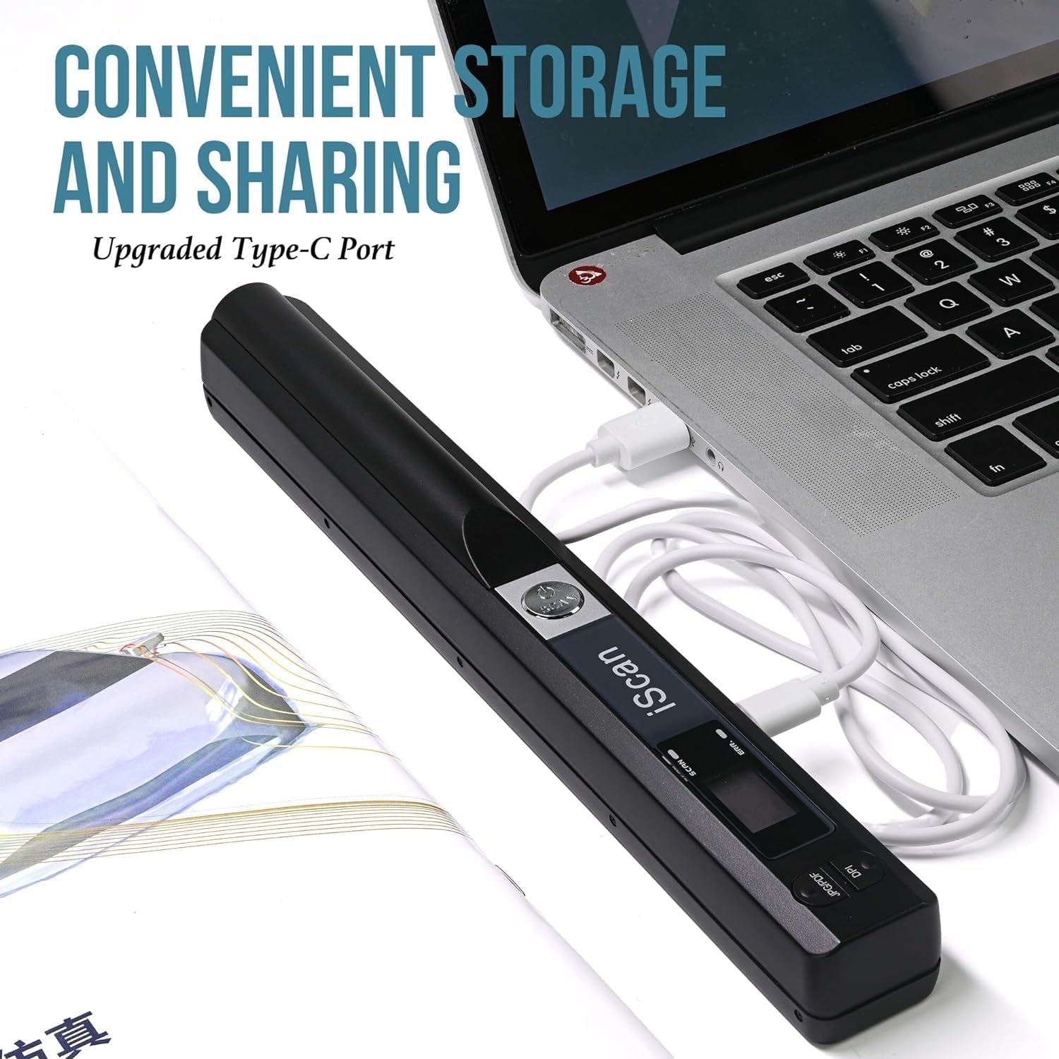 Portable Scanner for Photo A4 Document, Handheld Mobile Scanner with 16GB Memory Card for Type-C Computer Laptop, Scans Receipt Card Book Old Pictures to Digital Fast, JPG PDF Format