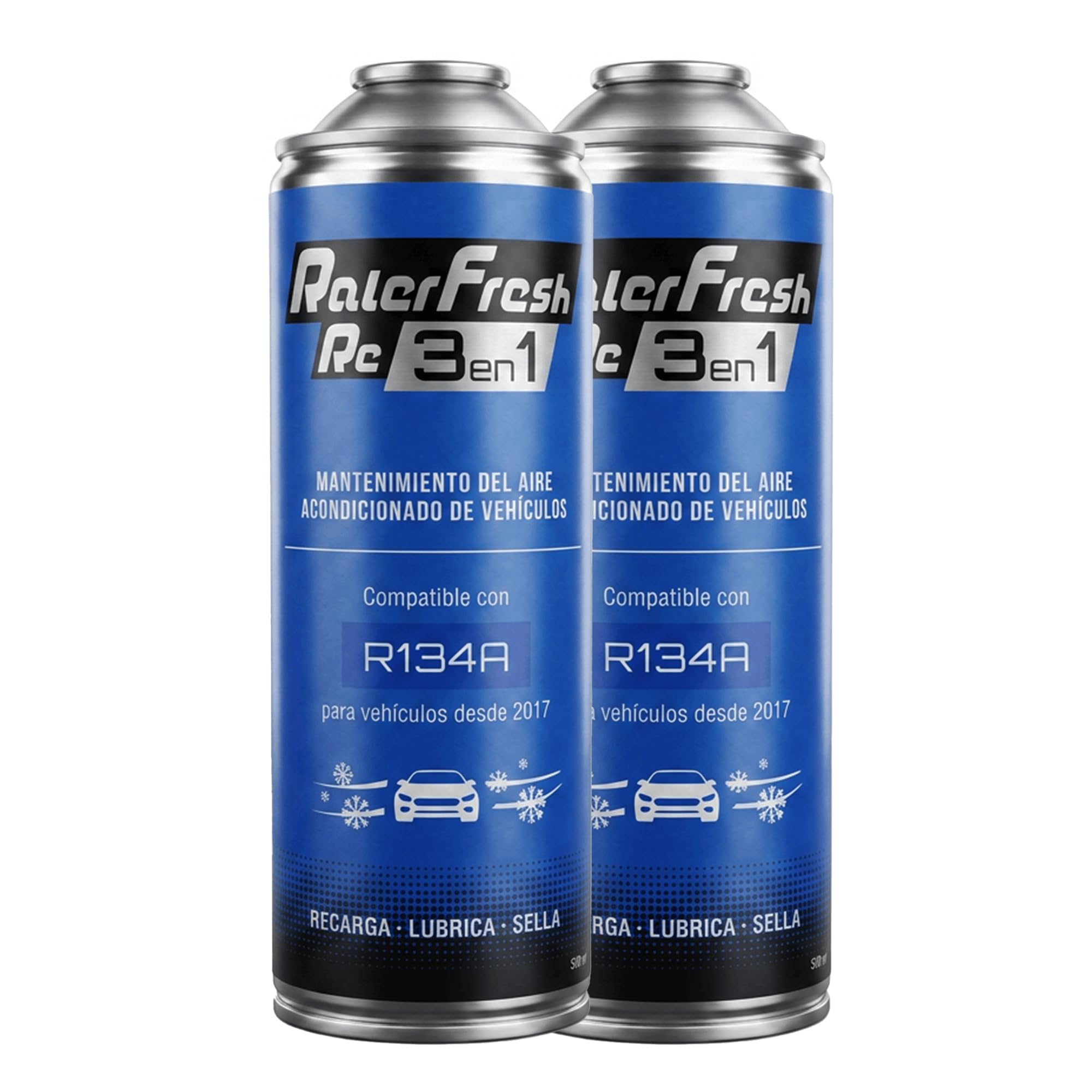 Ralerfresh RC 3 en 1 – Recarga de Aire acondicionado coche R134A hasta 2016 - Gas refrigerante, Sella fugas, lubricante (2 Botellas RC 3 en 1 de 500ml)