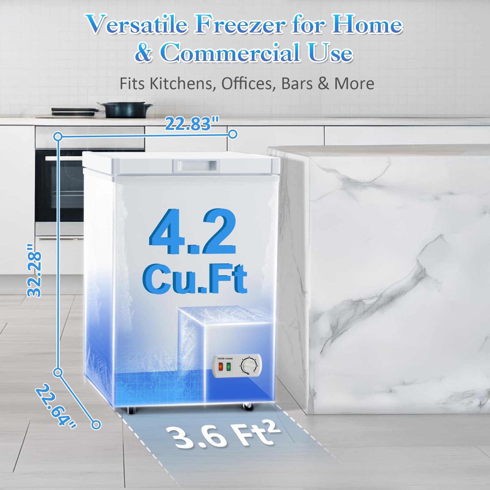 Small Chest Freezer 4.2 Cu.Ft, Mini Deep Freezer With Removable Basket, 7-Temp Adjustable, Ultra Quiet, Energy Saving, Compact Deep Freezer For Home, Apartment, Office, Garage, Black on Fridge.com - View 2