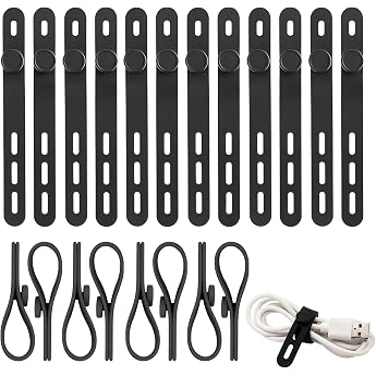 Cable Ties Resealable Pack of 20 Silicone Cable Ties Reusable Washable Elastic Adjustable Cable Organiser with Lock Buckle for Home Travel and Office