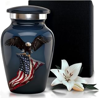 Solace Forever Small Urns for Human Ashes - Patriotic Eagle with US Flag Design - Mini Memorial Keepsake Urn for Men & Women - Handcrafted Remembrance Urn for Ashes (Black, Set of 1)