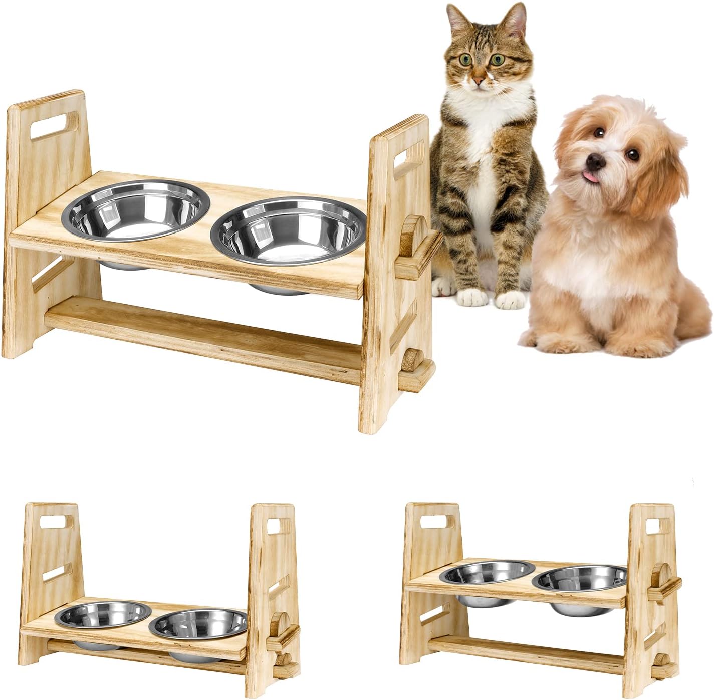 Simpnew Adjustable Elevated Dog Bowls, Dog Bowl Stand, Adjustable Raised Dog Bowls,Double Dog Food Bowls Stand, with 2 Stainless Steel…