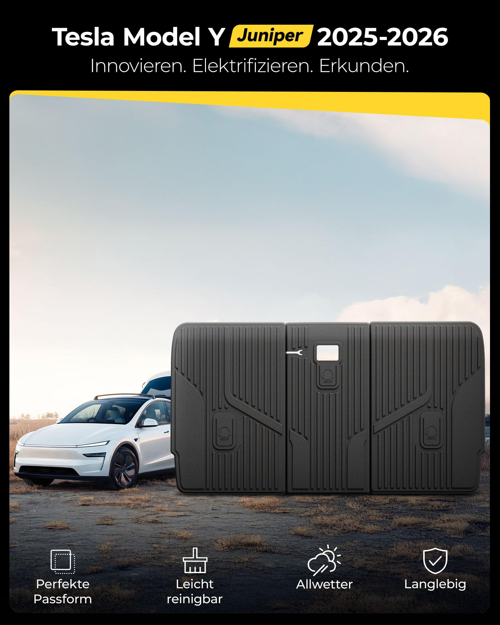 3W Rückenlehnenmatten für Tesla Model Y Juniper 2025-2026 | Nur für Premium/Performance | TPE Thorex™ Allwetter | 3D Maßgeschneiderte Passform | Hundefreundlich Zubehör | Wasserdicht
