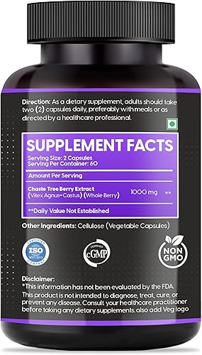 Miniatura 2 de Suplemento Vitex Chasteberry probado en laboratorio para mujeres, apoya el equilibrio hormonal y la fertilidad para mujeres, 120 cápsulas veganas